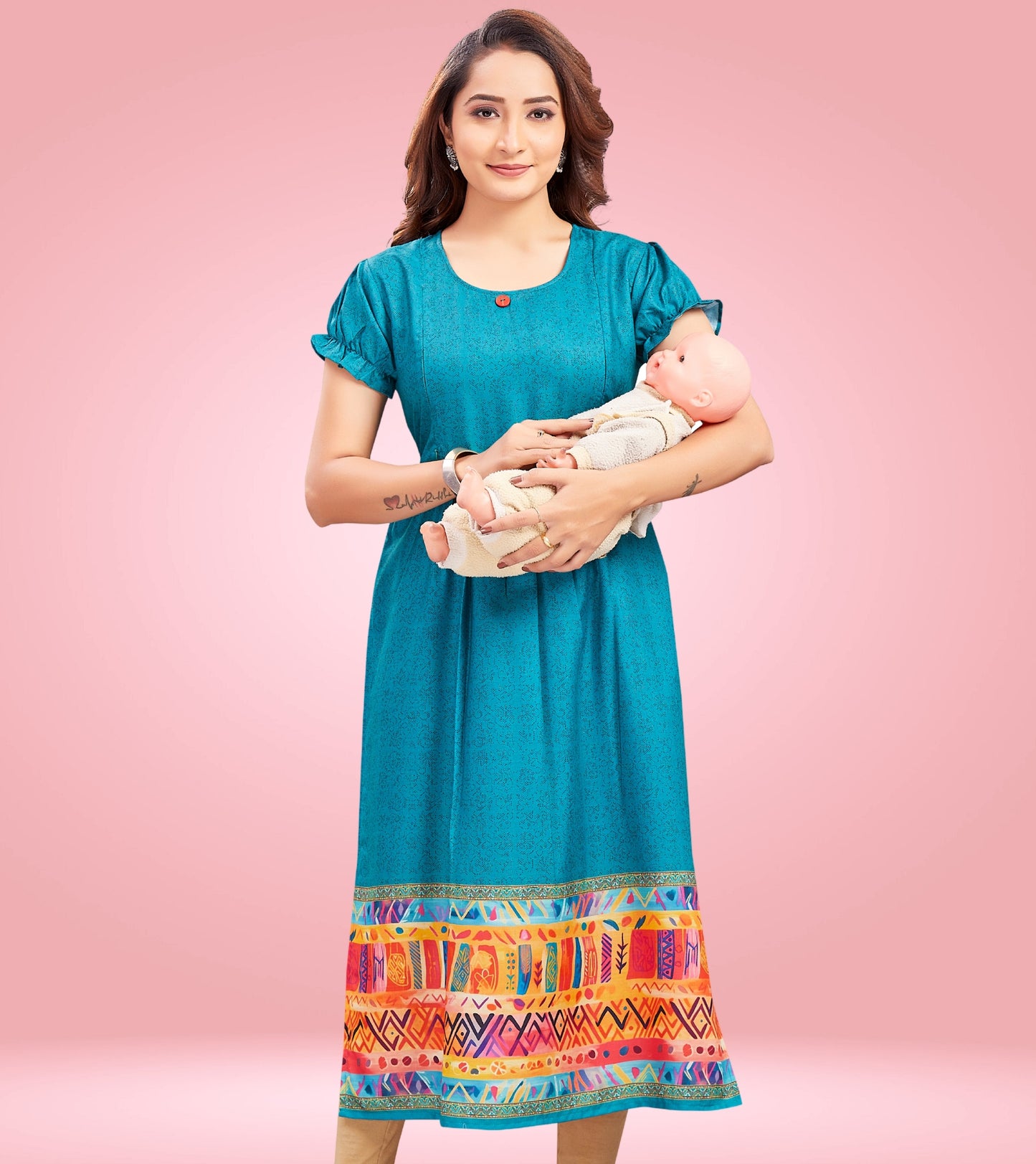 Majestic Blue Cotton Printed Straight Feeding Kurta