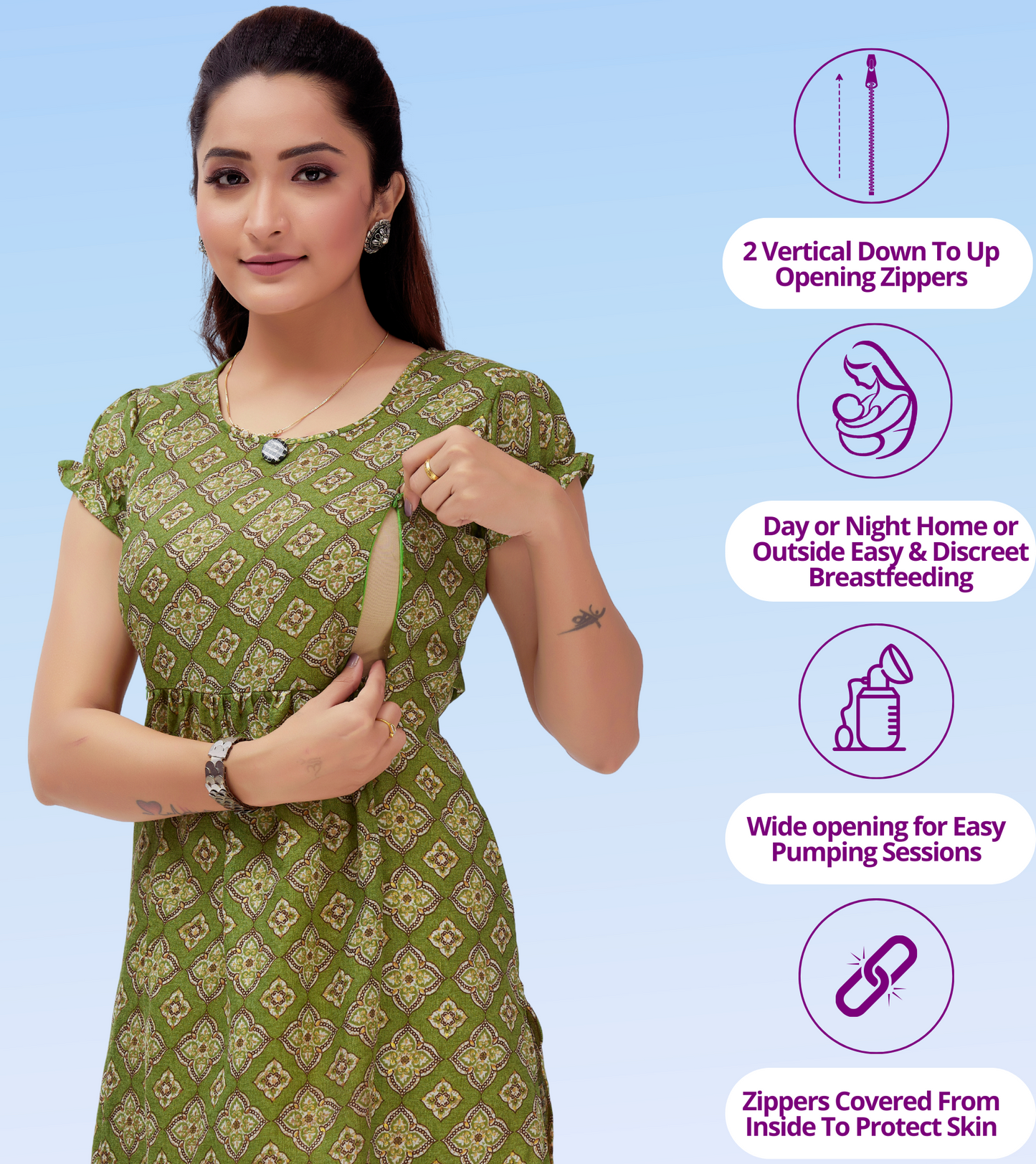 Amusing Green Cotton Blend Printed Straight Feeding Kurta
