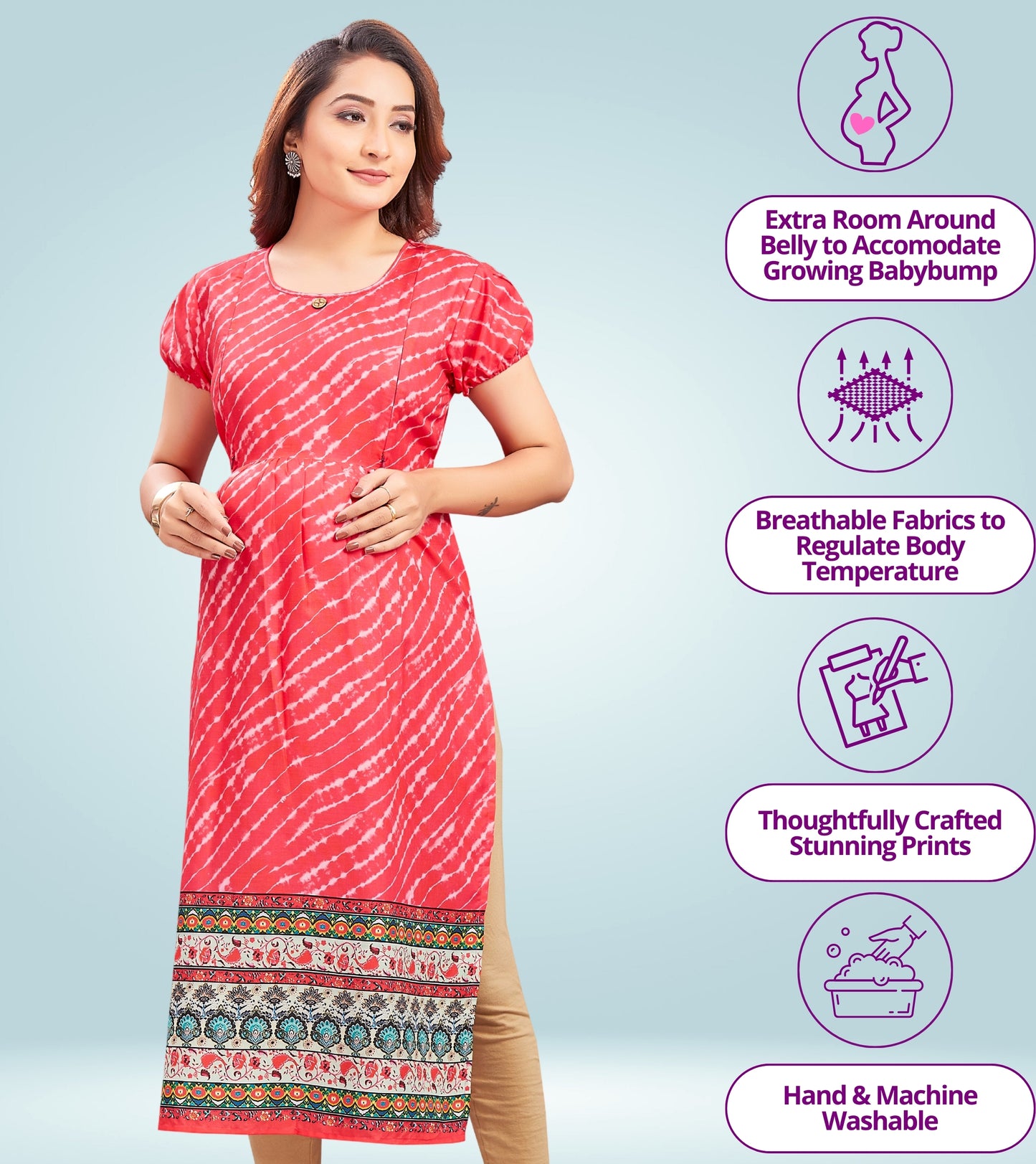 Playful Pink Cotton Printed Straight Feeding Kurta