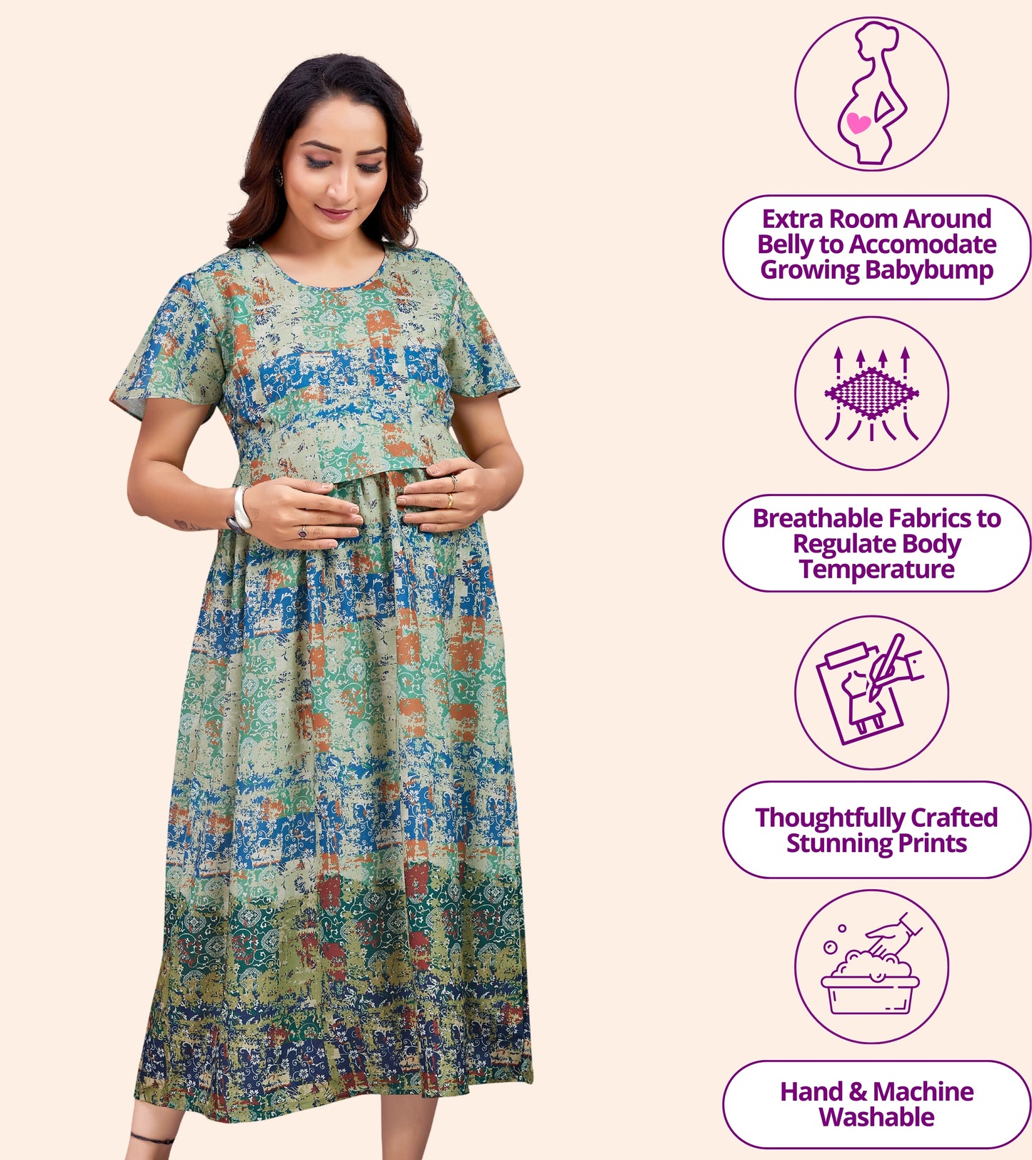 Mild Green Cotton Printed Flared Zipless Feeding Kurta