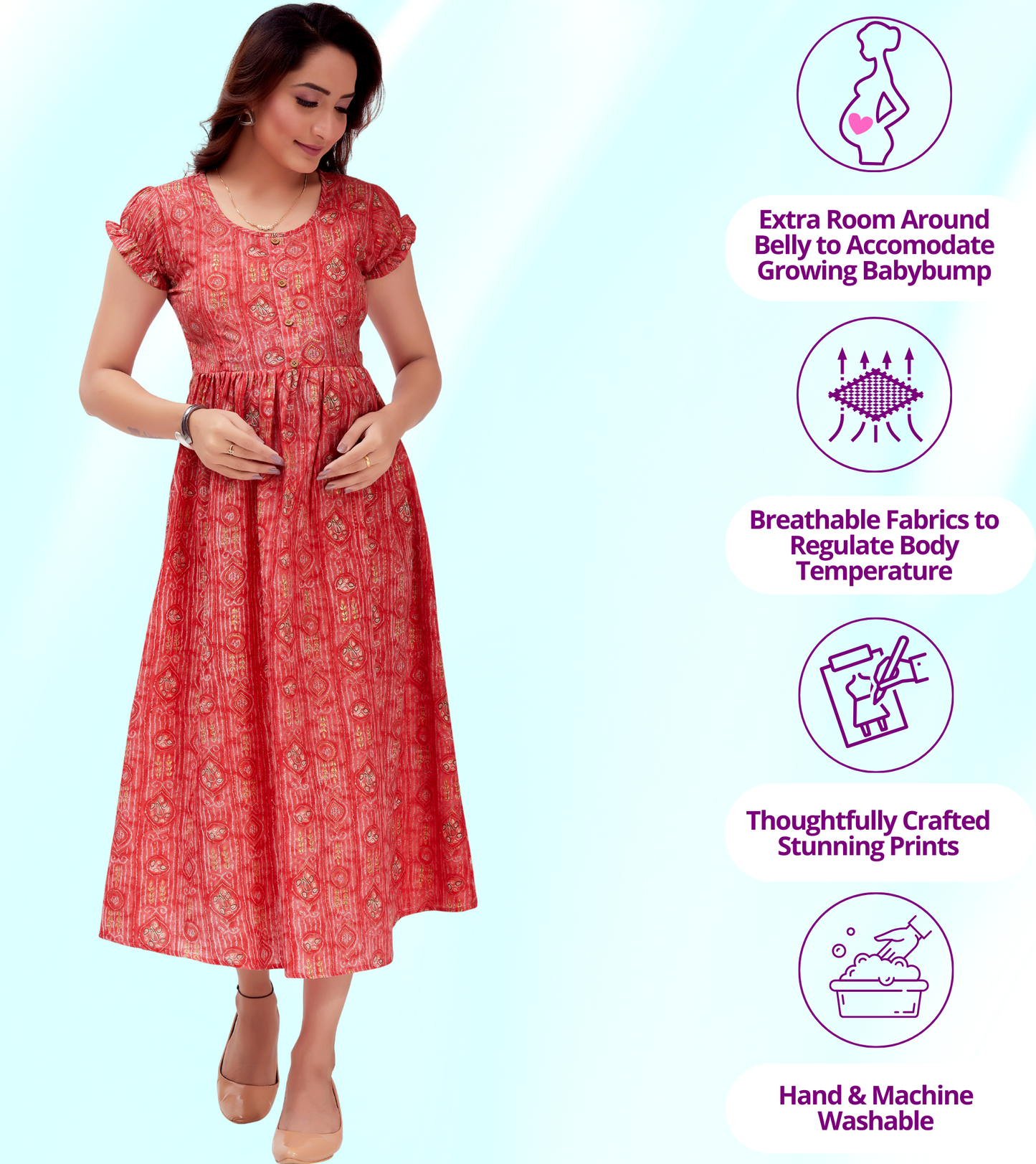 Delightful Pitch Cotton Blend Printed Flared Feeding Kurta