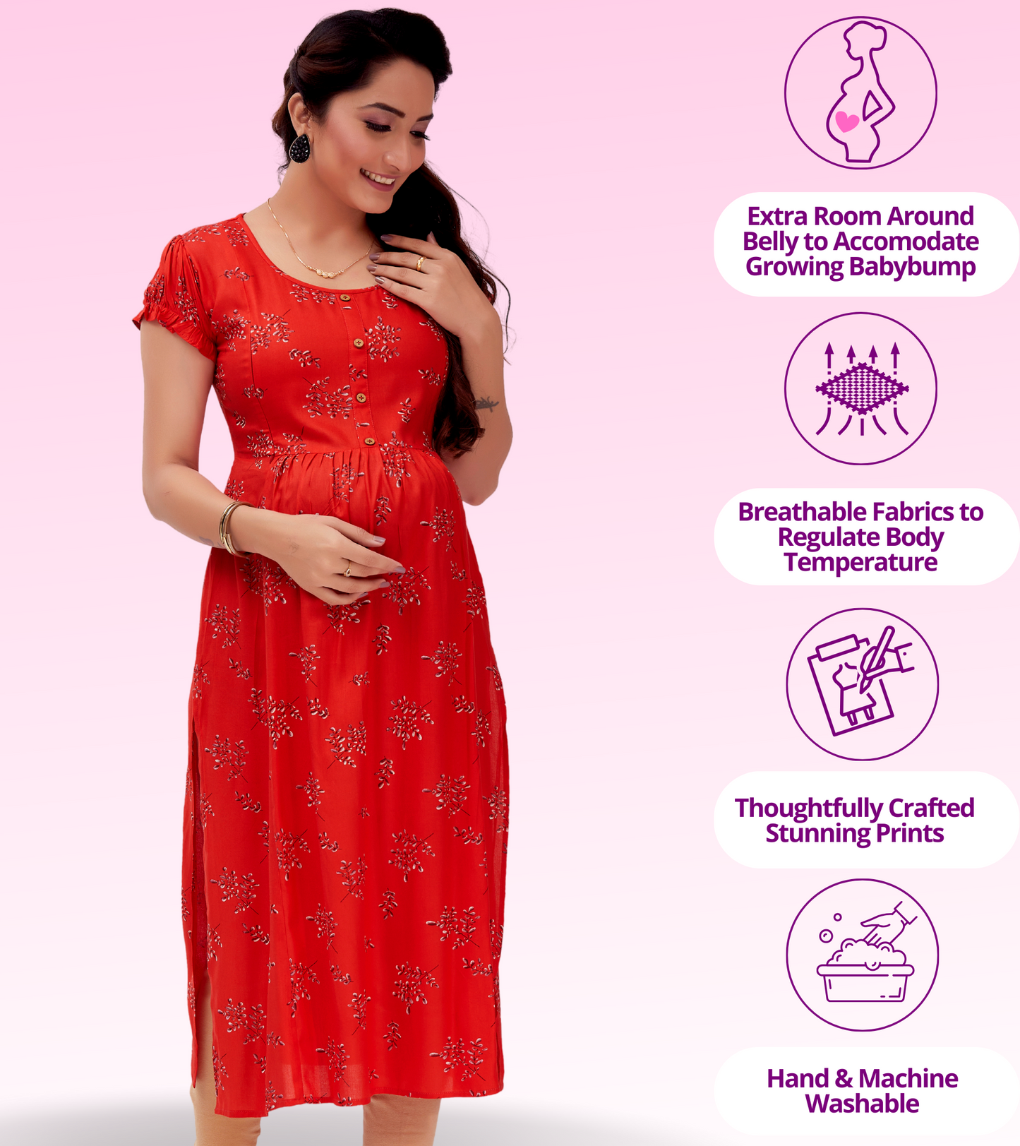 Elegant Pink Rayon Printed Straight Feeding Kurta