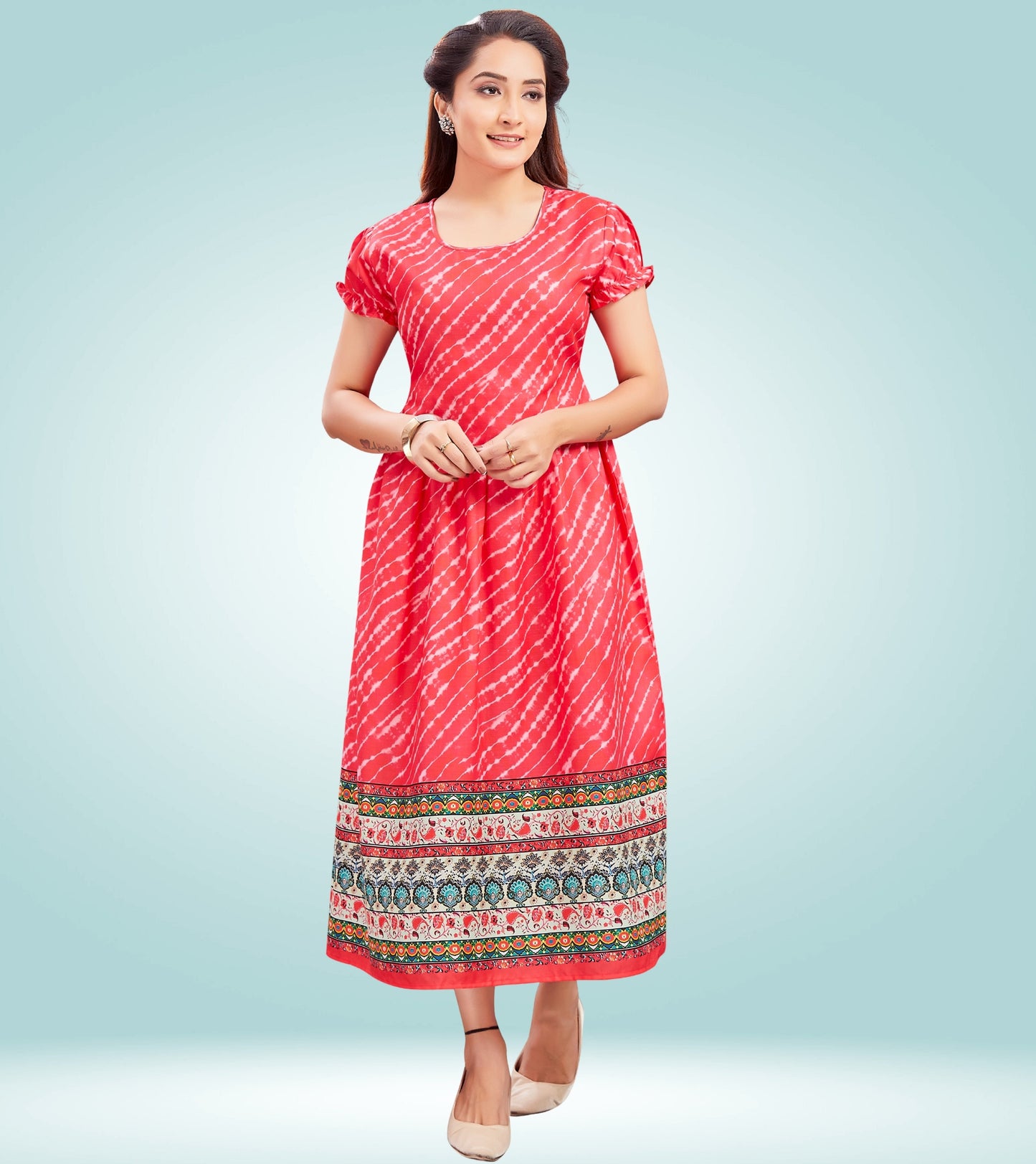 Flirty Pink Cotton Printed Flared Zipless Feeding Kurta