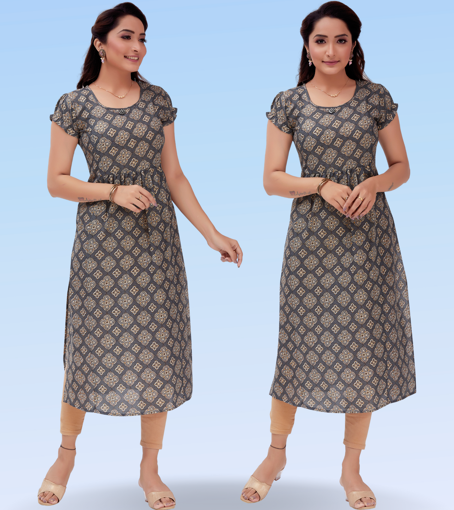 Inspiring Grey Cotton Blend Printed Straight Feeding Kurta