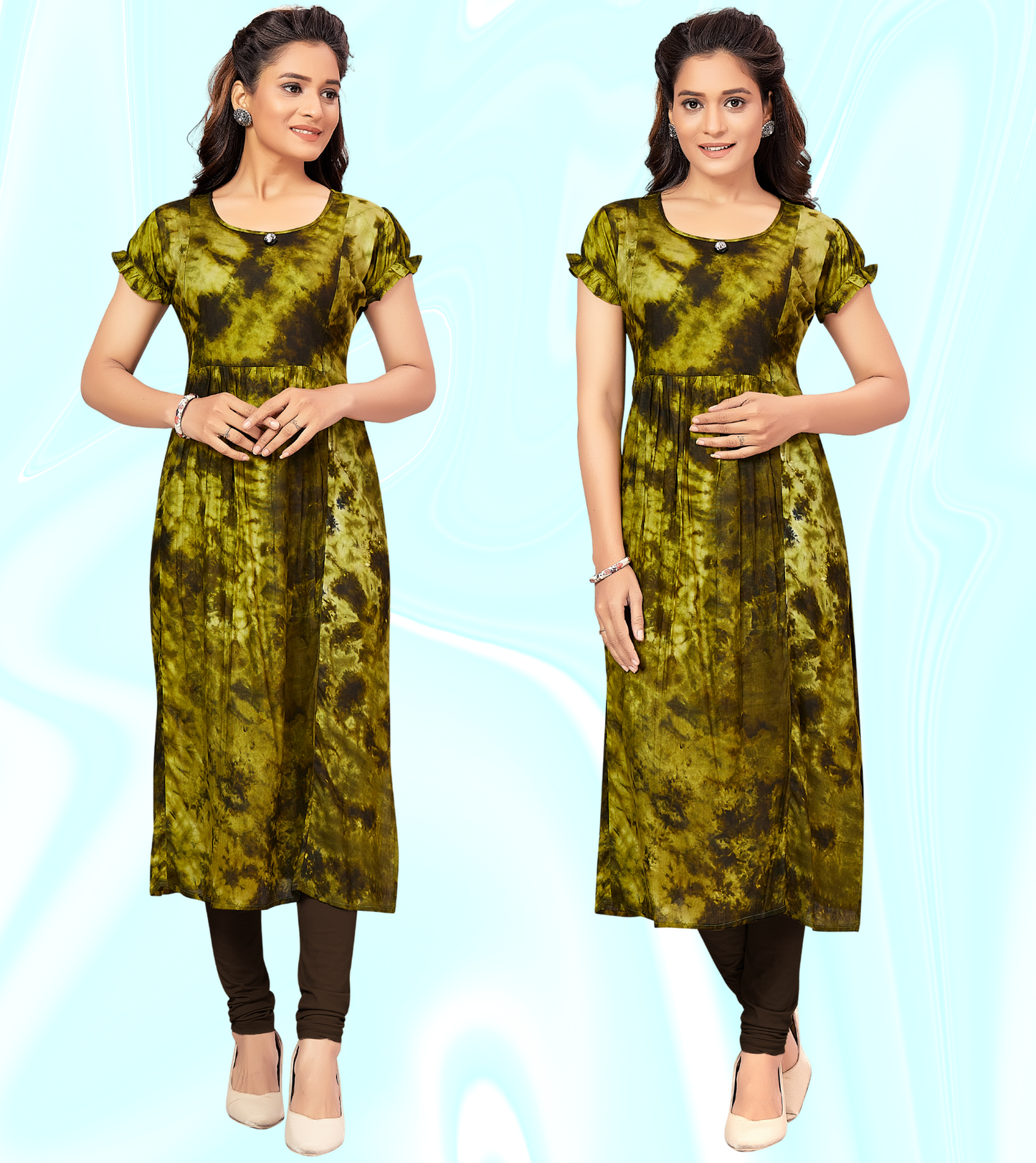 Mahendi Green Rayon Printed Straight Feeding Kurta