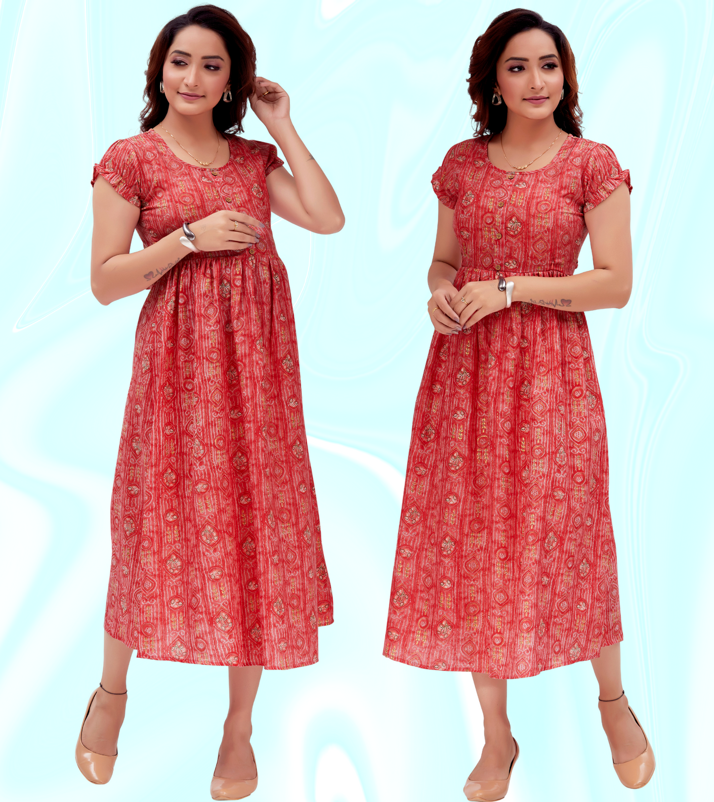 Delightful Pitch Cotton Blend Printed Flared Feeding Kurta