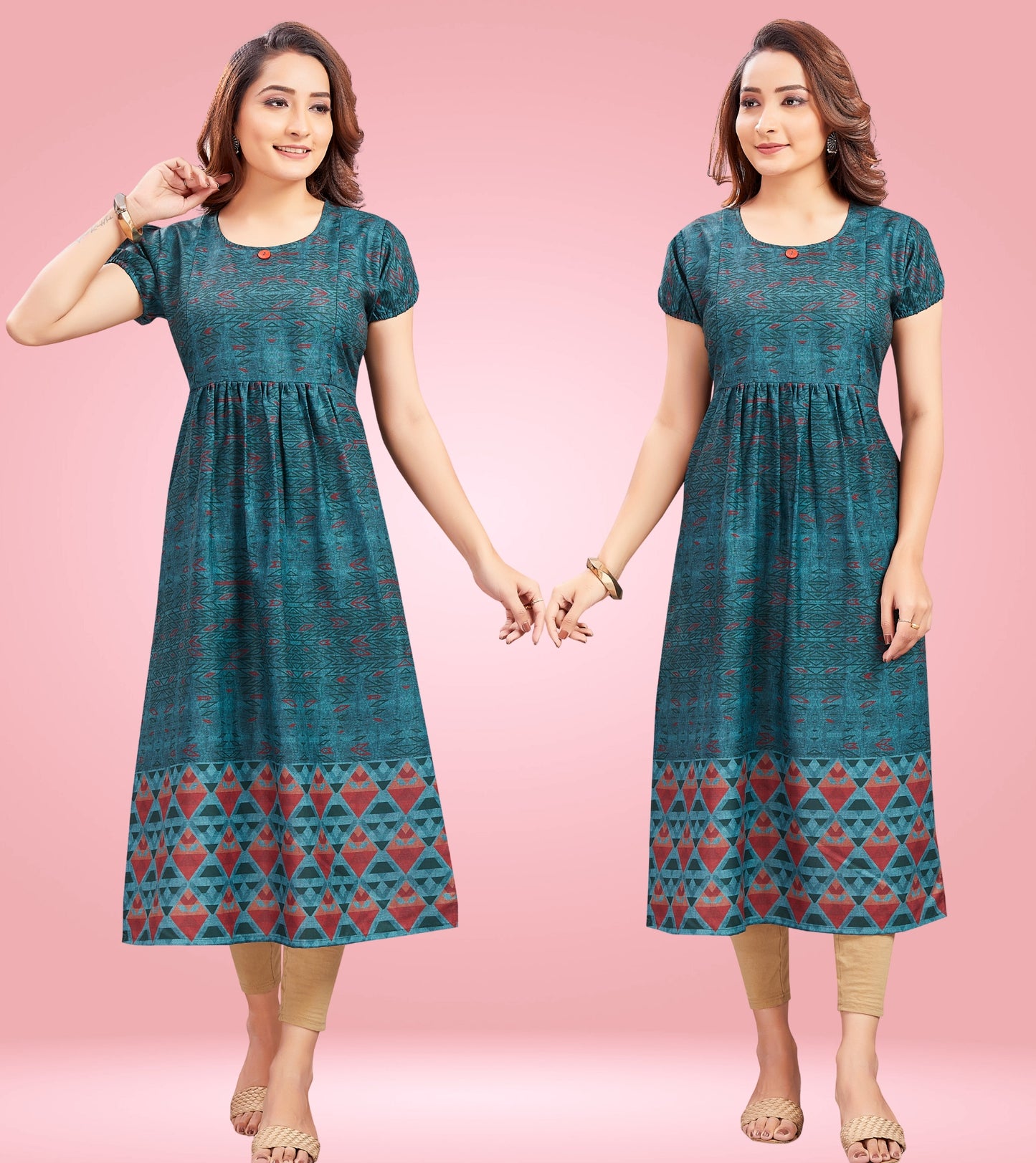 Mystical Green Cotton Printed Straight Feeding Kurta
