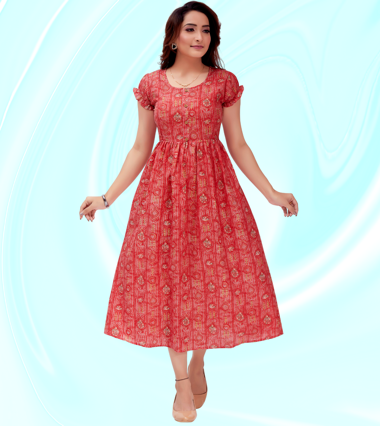 Delightful Pitch Cotton Blend Printed Flared Feeding Kurta