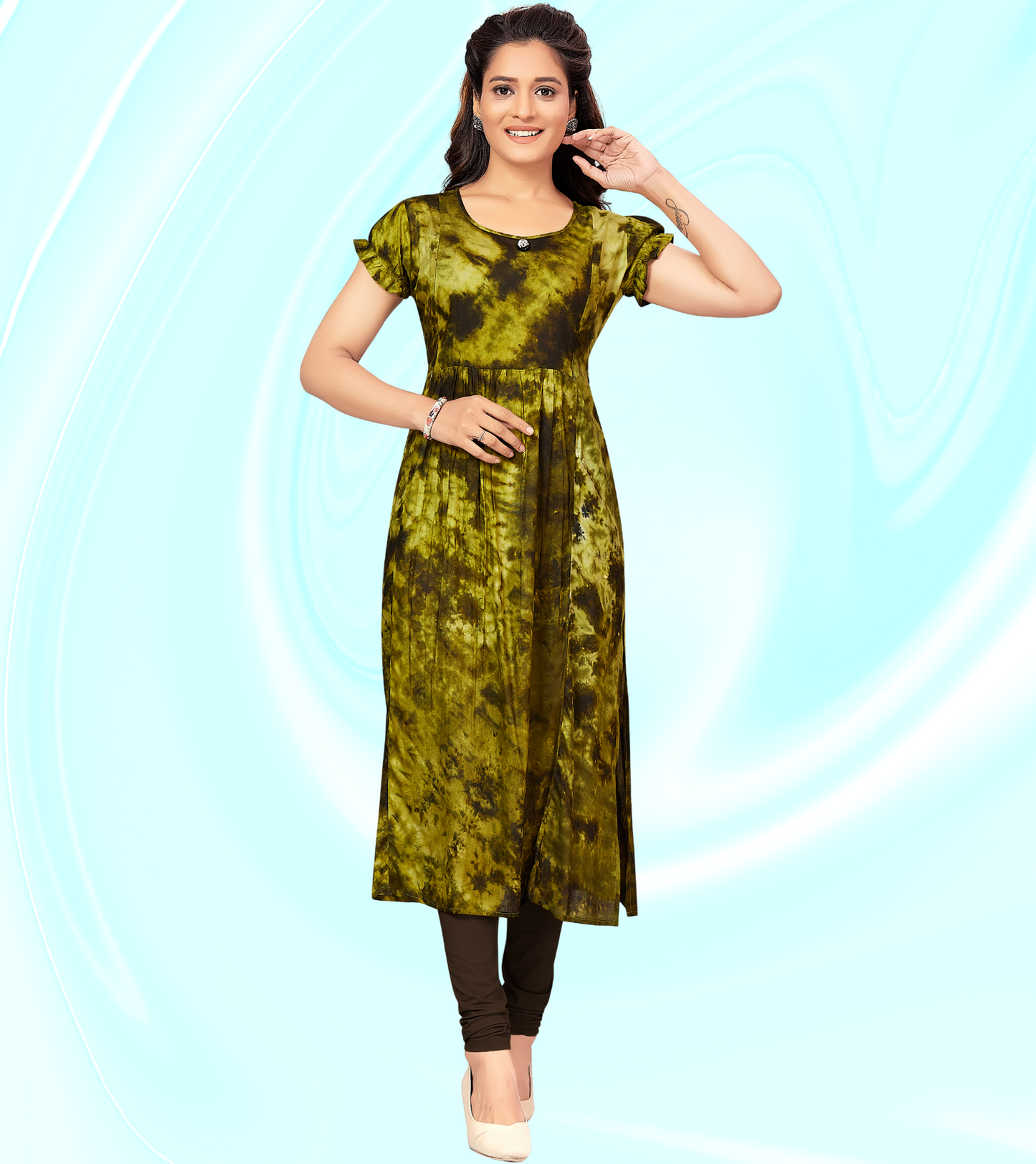 Mahendi Green Rayon Printed Straight Feeding Kurta