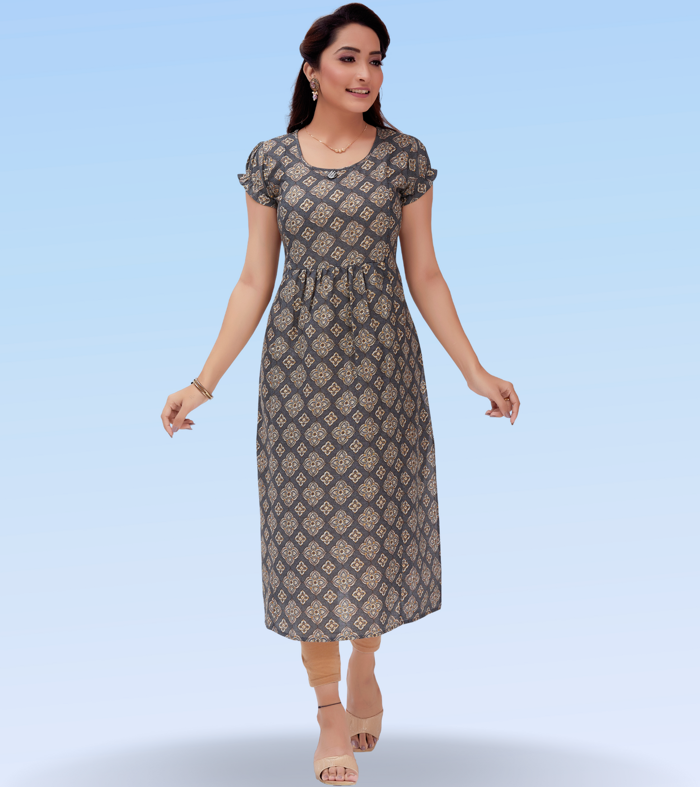 Inspiring Grey Cotton Blend Printed Straight Feeding Kurta