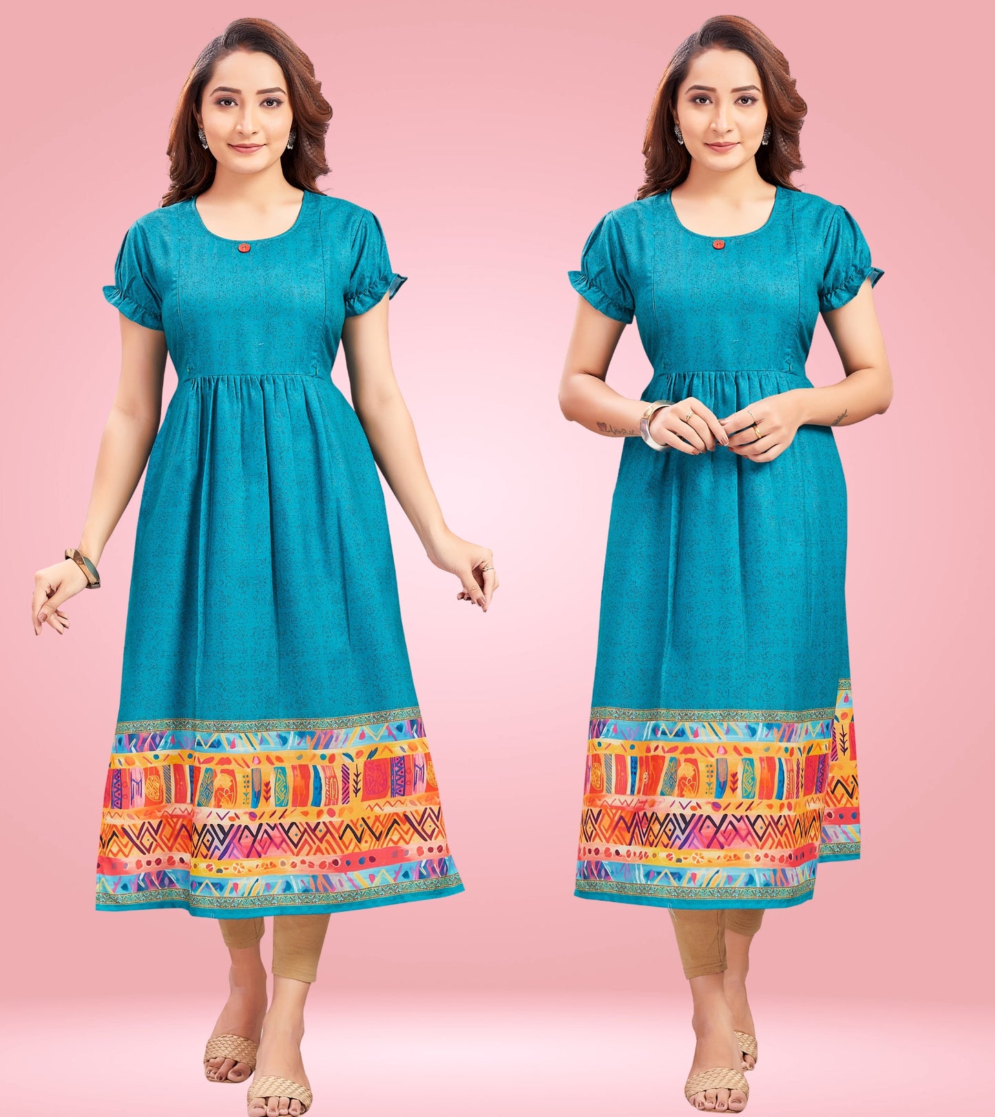 Majestic Blue Cotton Printed Straight Feeding Kurta