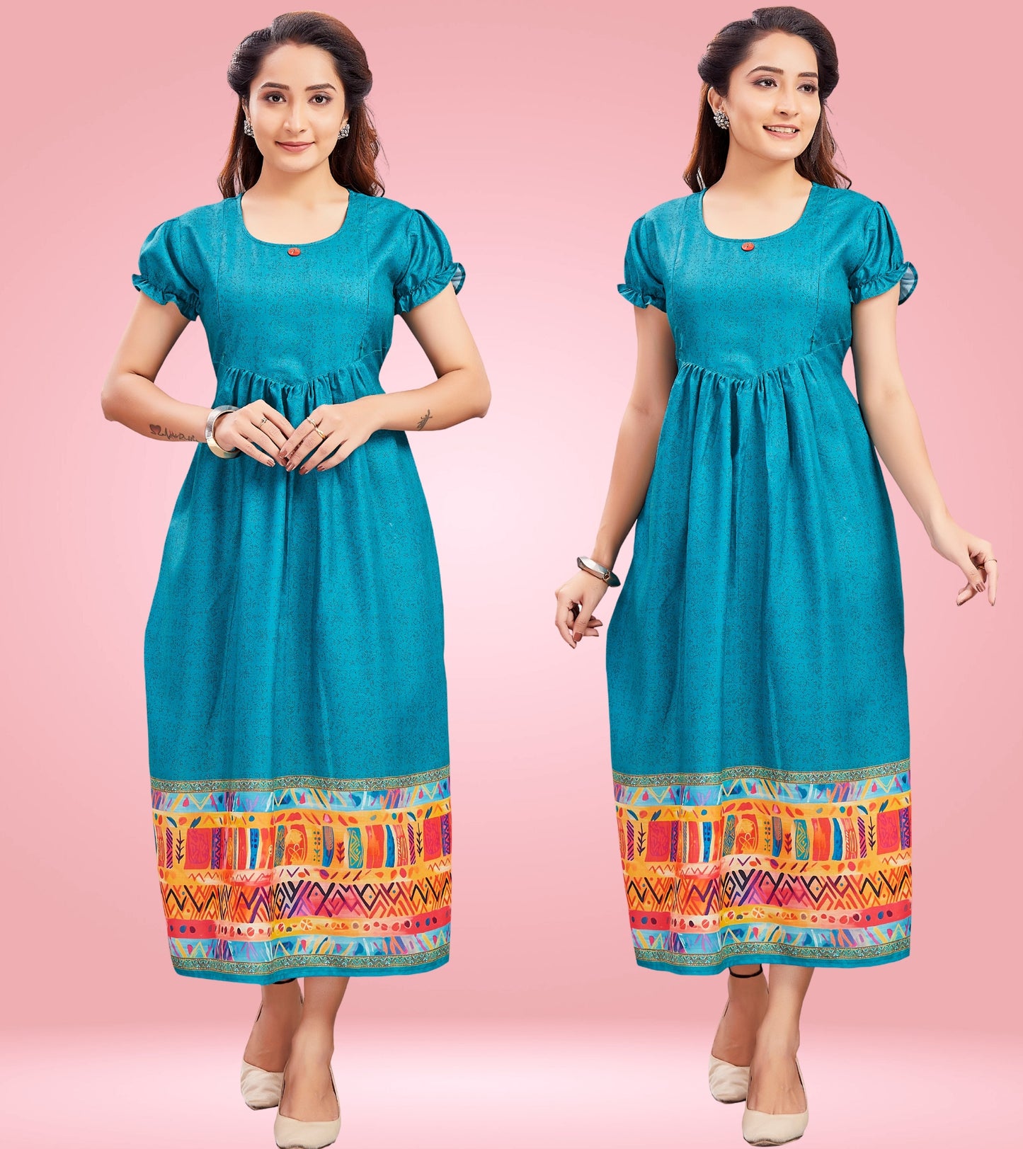 Morpichh Blue Cotton Printed Flared Feeding Kurta