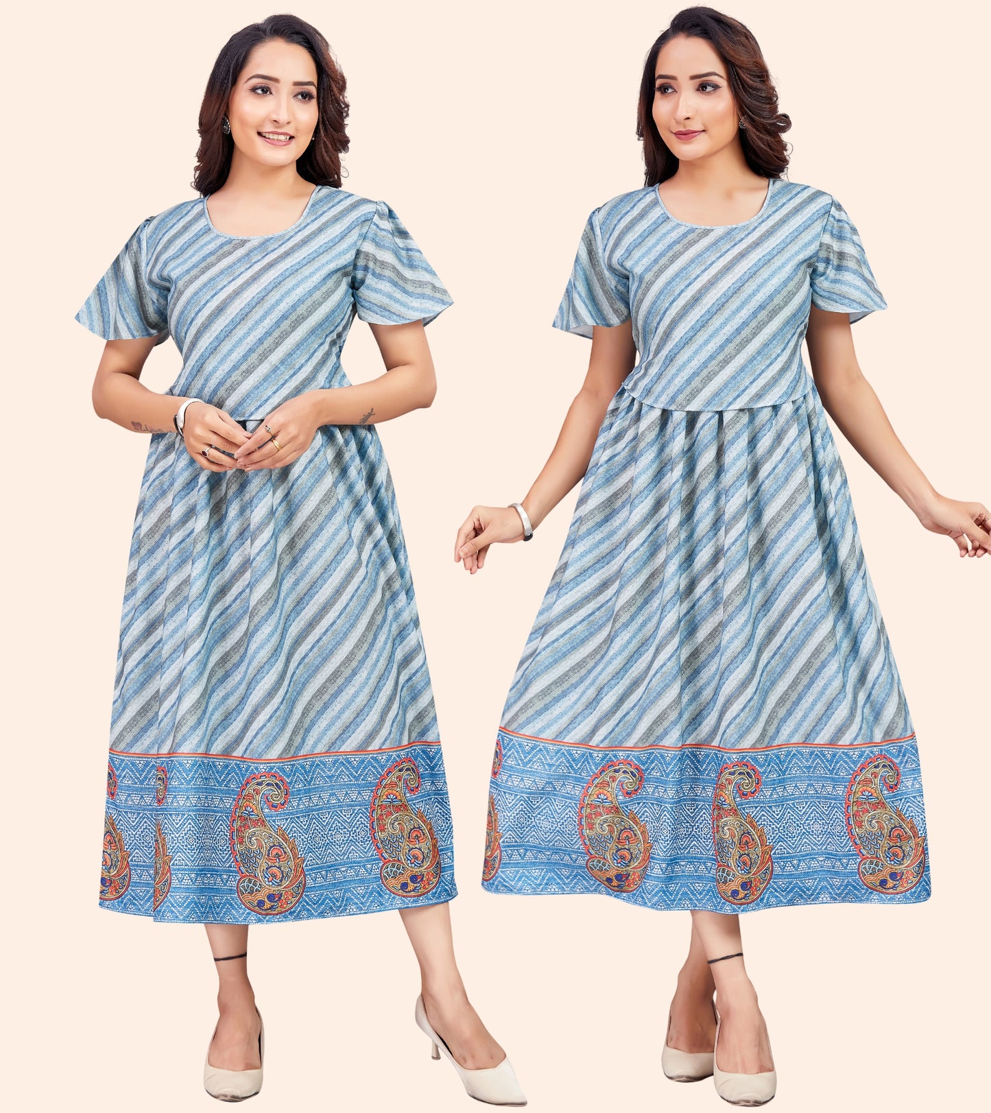 Smoky Grey Cotton Printed Flared Zipless Feeding Kurta