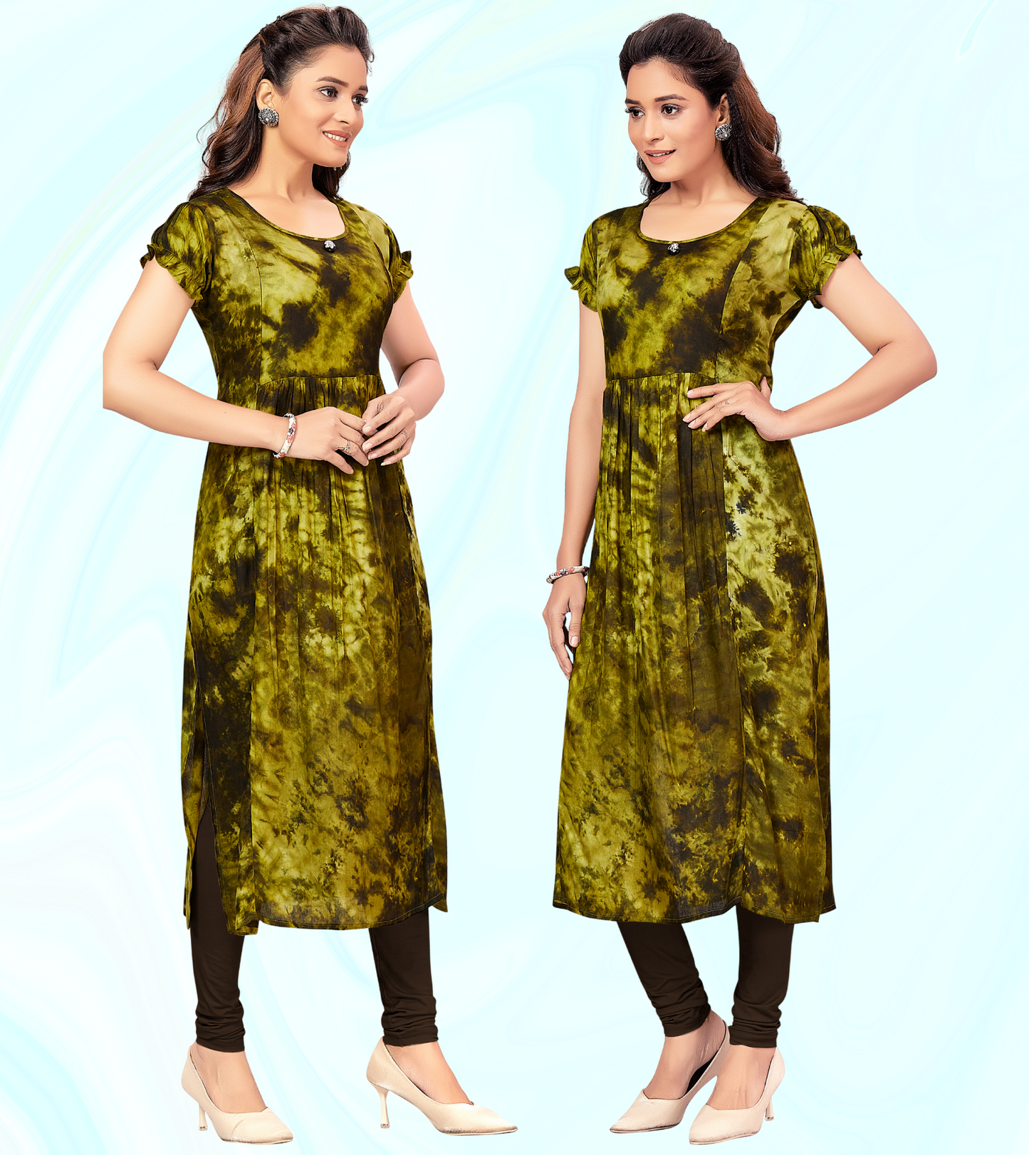 Mahendi Green Rayon Printed Straight Feeding Kurta
