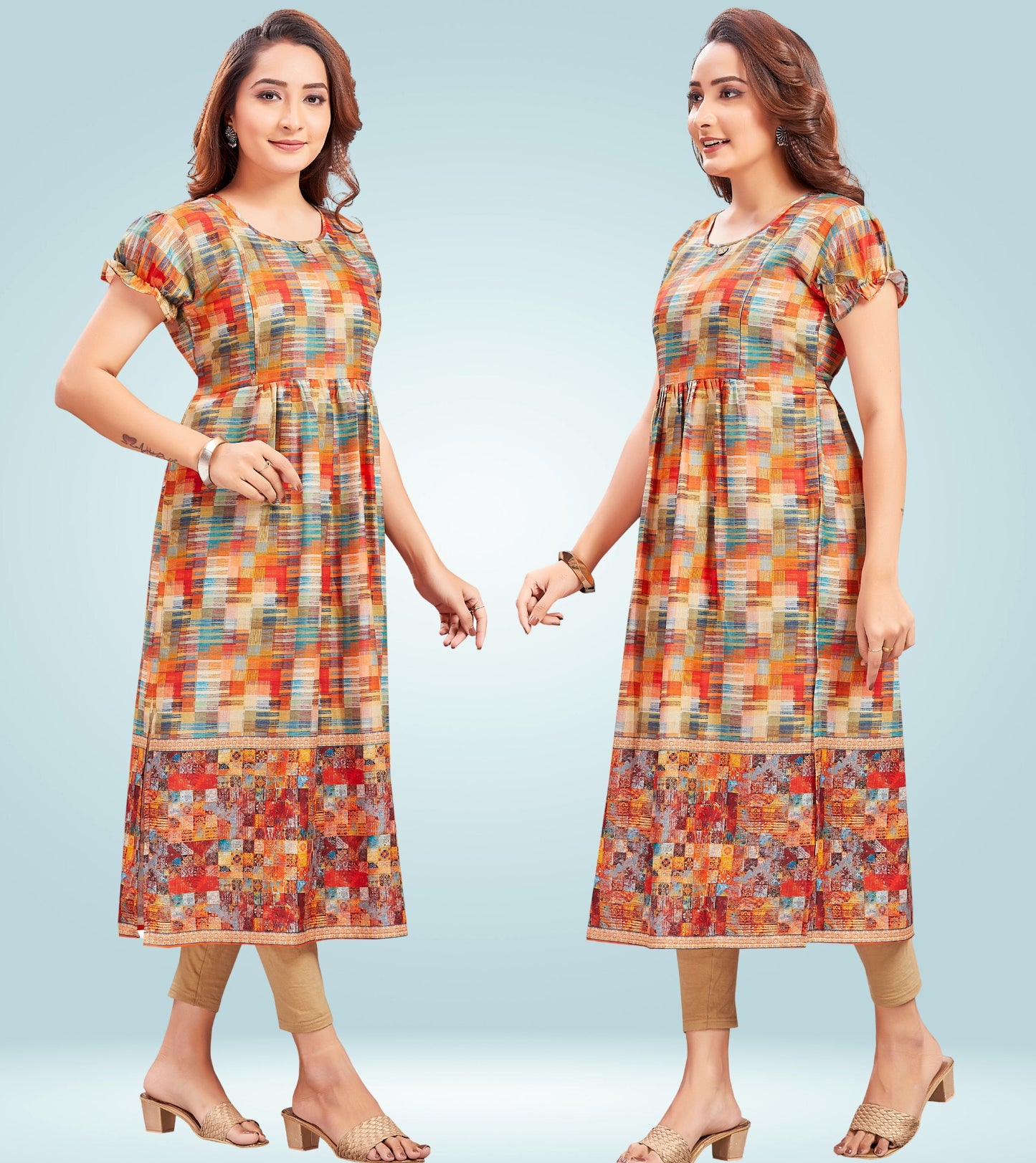 Sparkling Beige Cotton Printed Straight Feeding Kurta