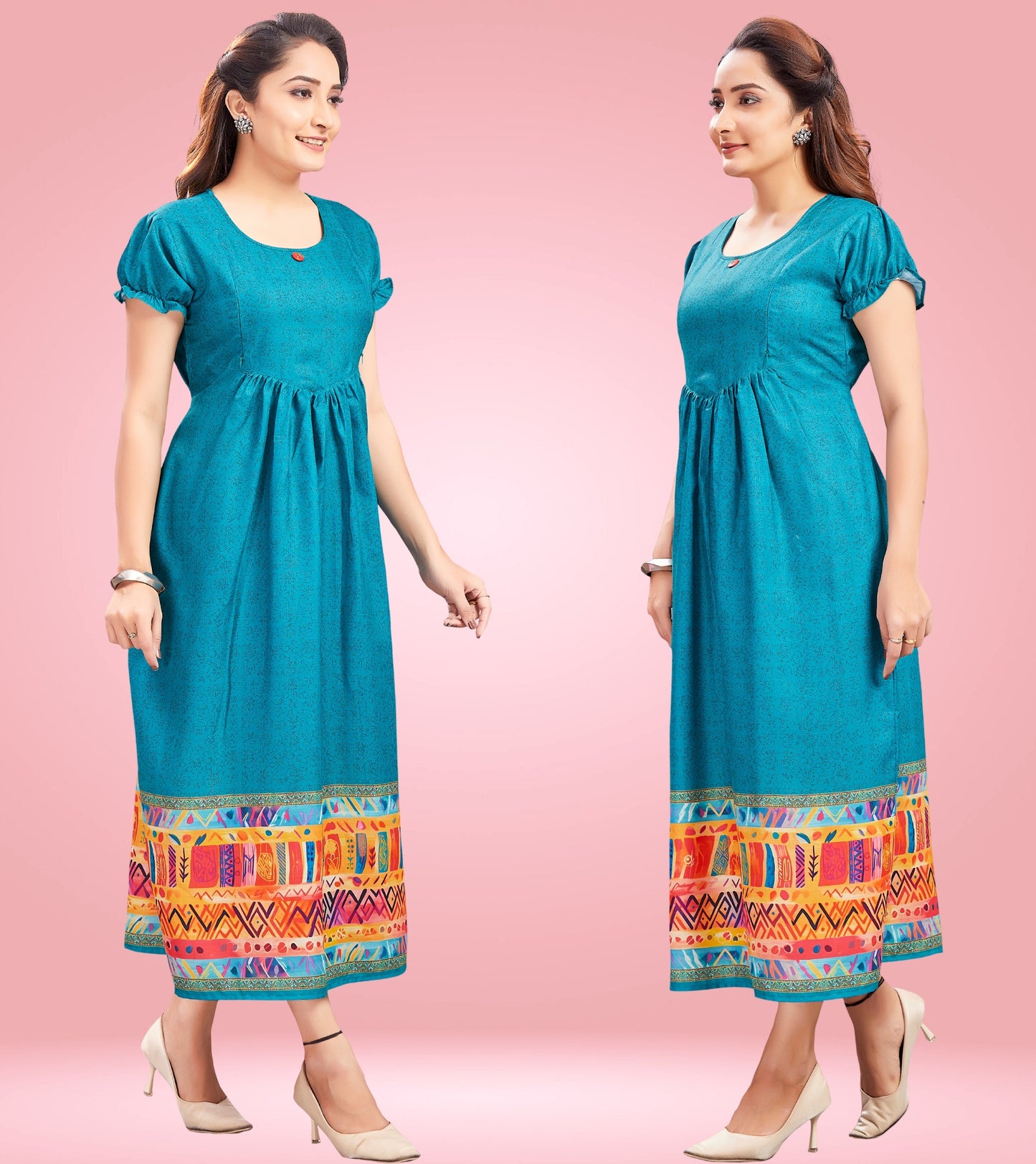 Morpichh Blue Cotton Printed Flared Feeding Kurta