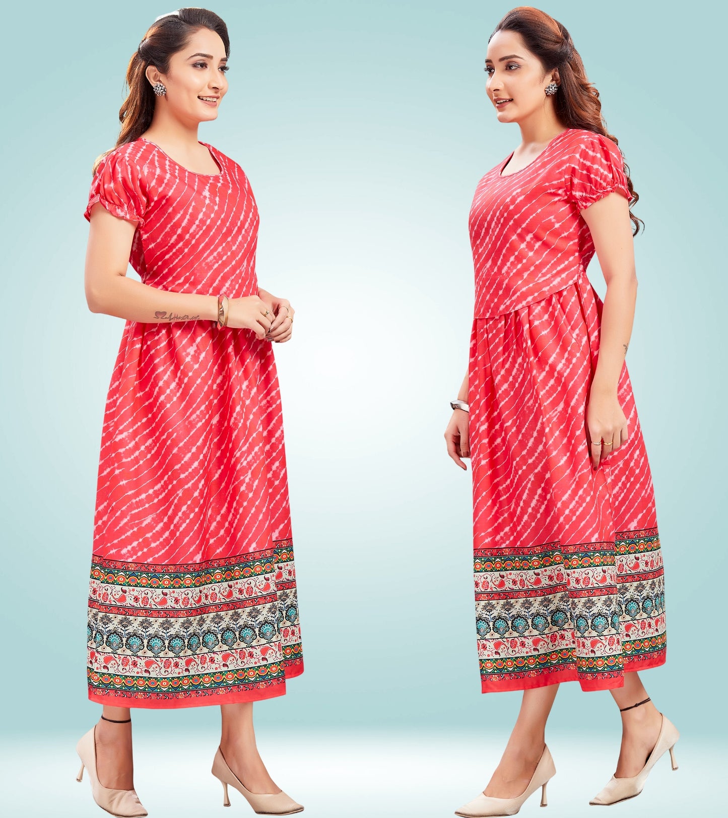 Flirty Pink Cotton Printed Flared Zipless Feeding Kurta