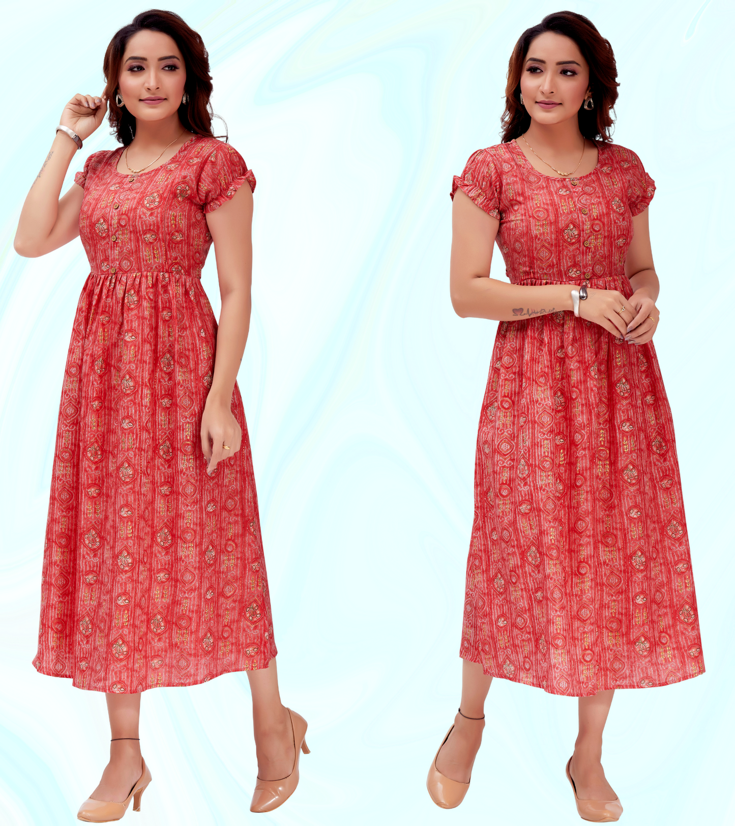 Delightful Pitch Cotton Blend Printed Flared Feeding Kurta