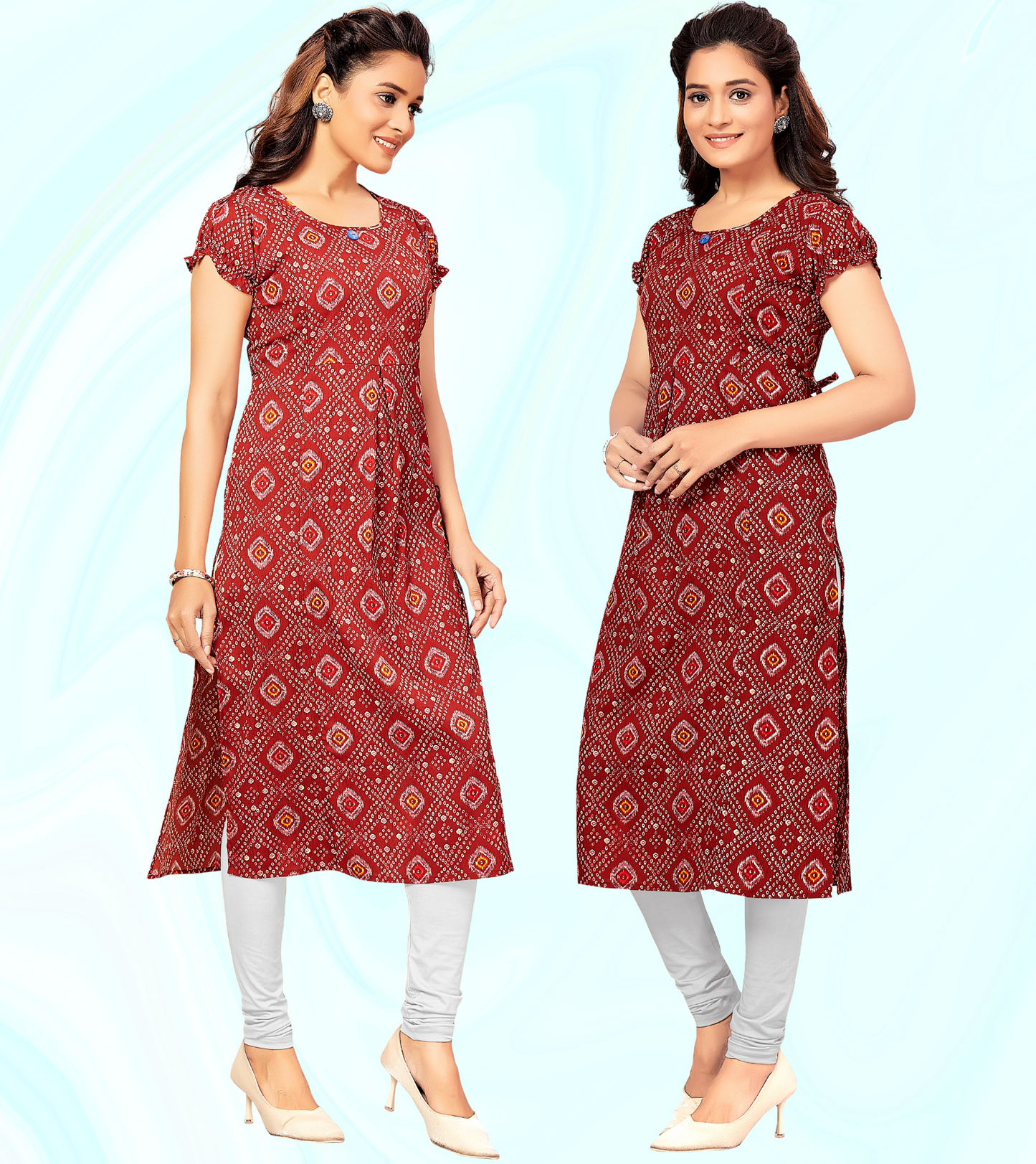 Jazzy Maroon Poly Wrinkle Printed Straight Feeding Kurta