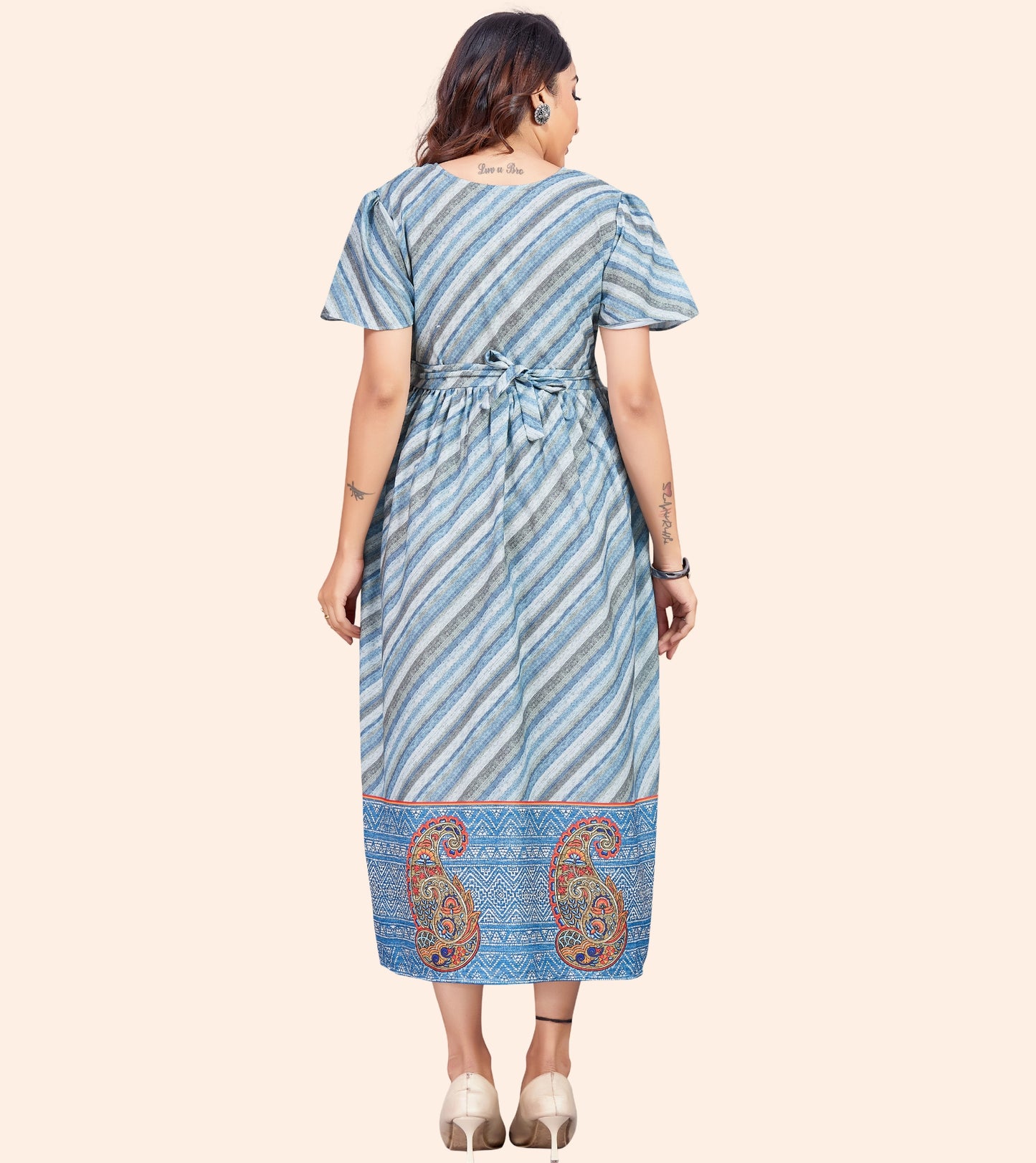 Smoky Grey Cotton Printed Flared Zipless Feeding Kurta