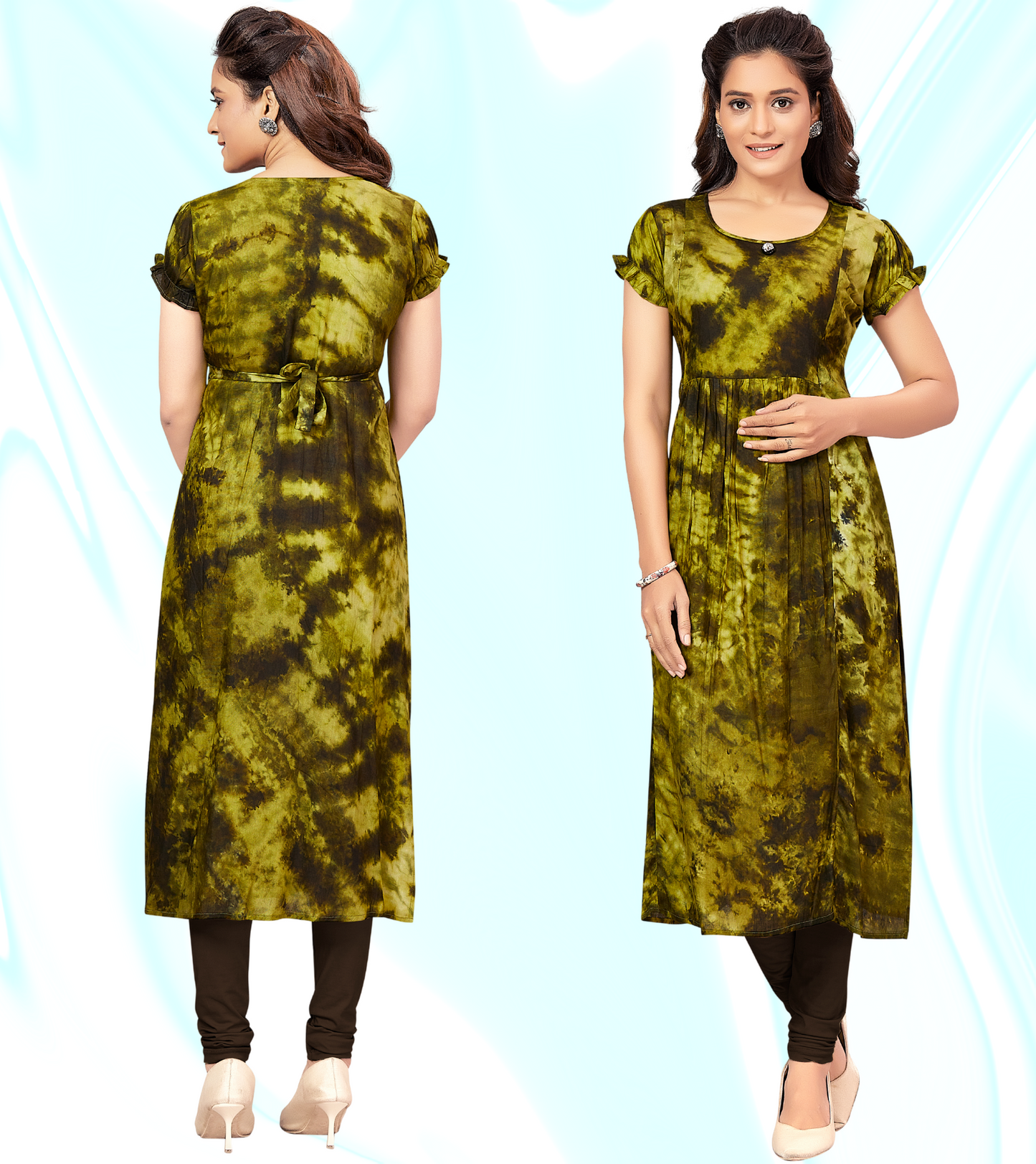 Mahendi Green Rayon Printed Straight Feeding Kurta