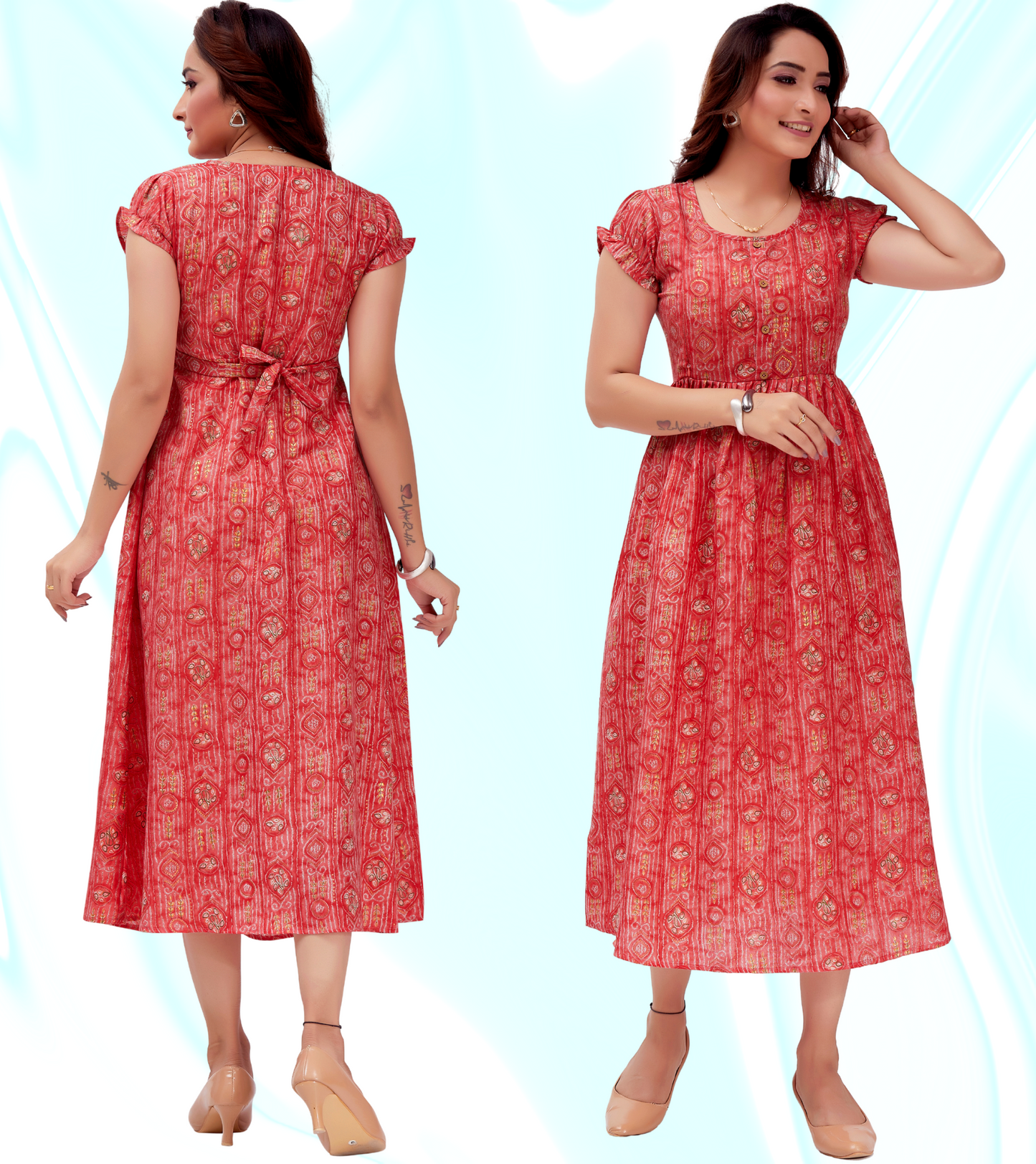 Delightful Pitch Cotton Blend Printed Flared Feeding Kurta