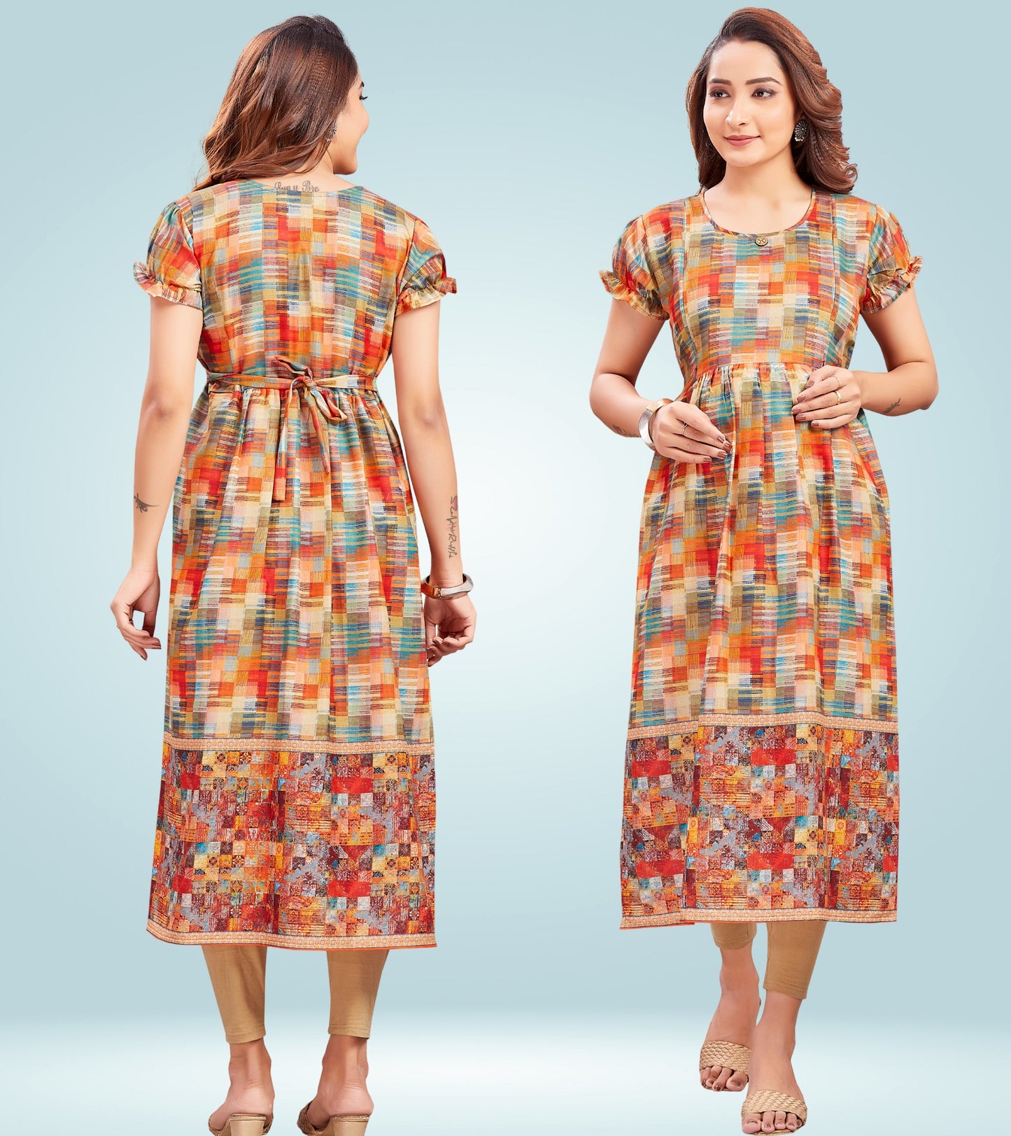 Sparkling Beige Cotton Printed Straight Feeding Kurta