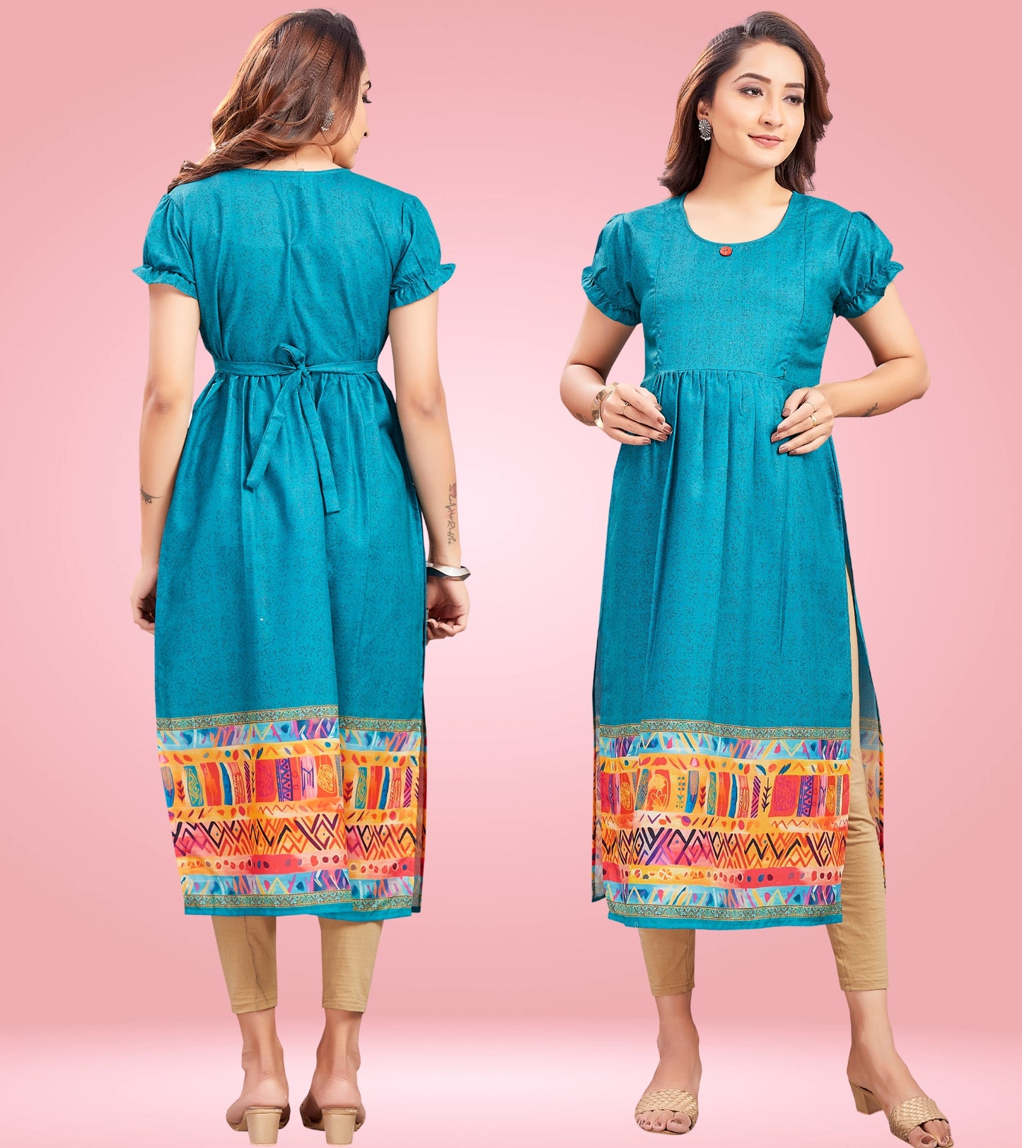 Majestic Blue Cotton Printed Straight Feeding Kurta
