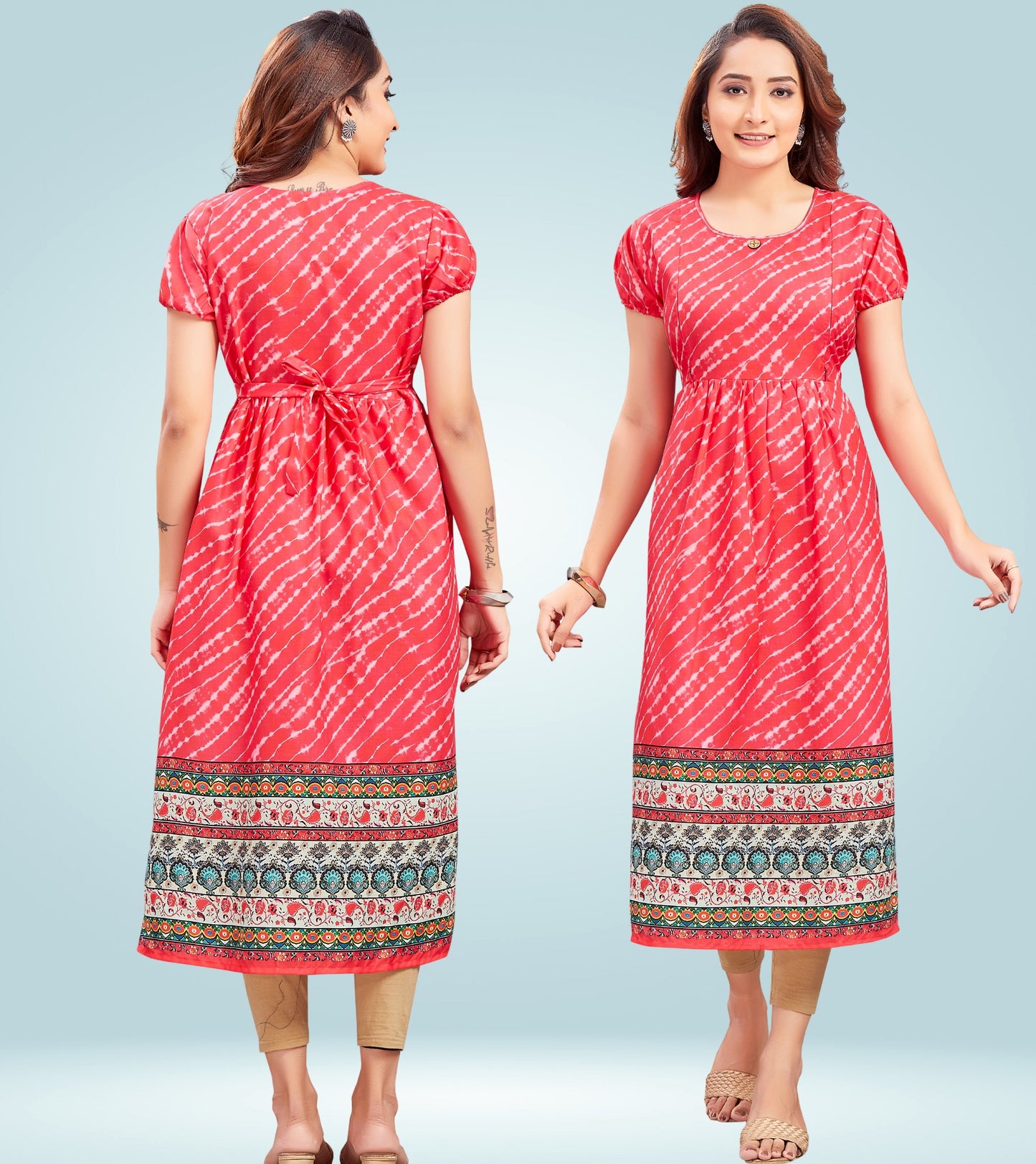 Playful Pink Cotton Printed Straight Feeding Kurta