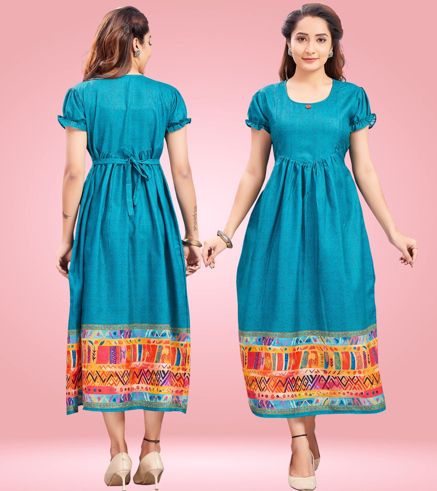 Morpichh Blue Cotton Printed Flared Feeding Kurta