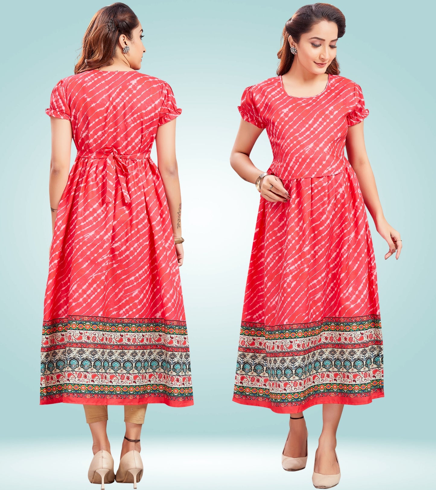 Flirty Pink Cotton Printed Flared Zipless Feeding Kurta