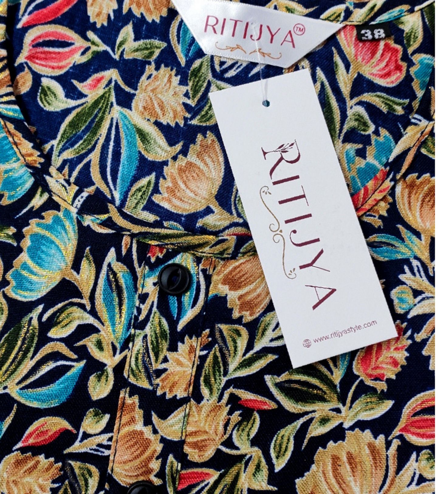 Dazzling Blue Cotton Blend Printed Flared Feeding Kurta