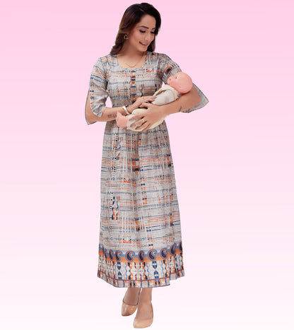 Evening Beige Cotton Printed Flared Feeding Kurta