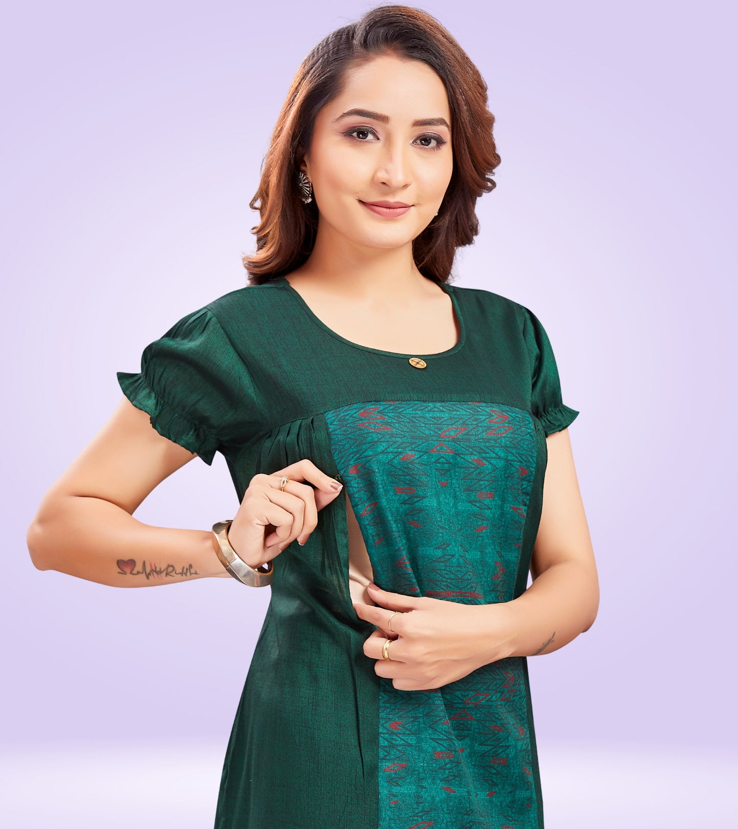 Bottle Green Rayon Printed Straight Feeding Kurta