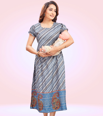 Blissful Blue Cotton Printed Straight Zipless Feeding Kurta