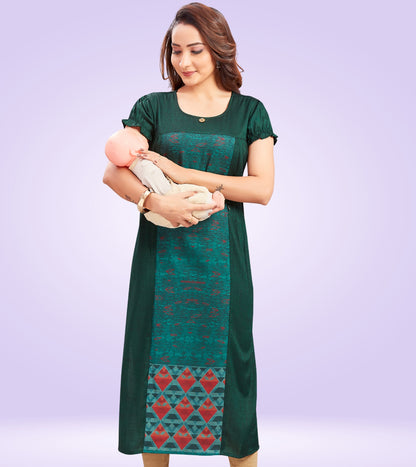 Bottle Green Rayon Printed Straight Feeding Kurta