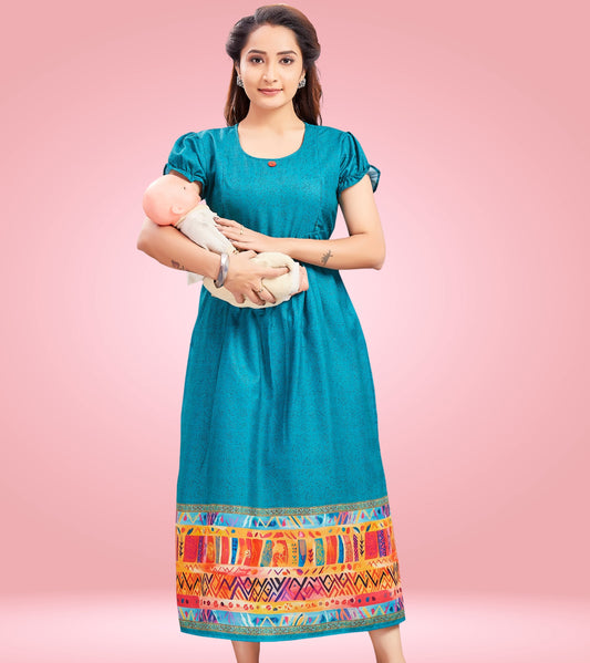 Morpichh Blue Cotton Printed Flared Feeding Kurta