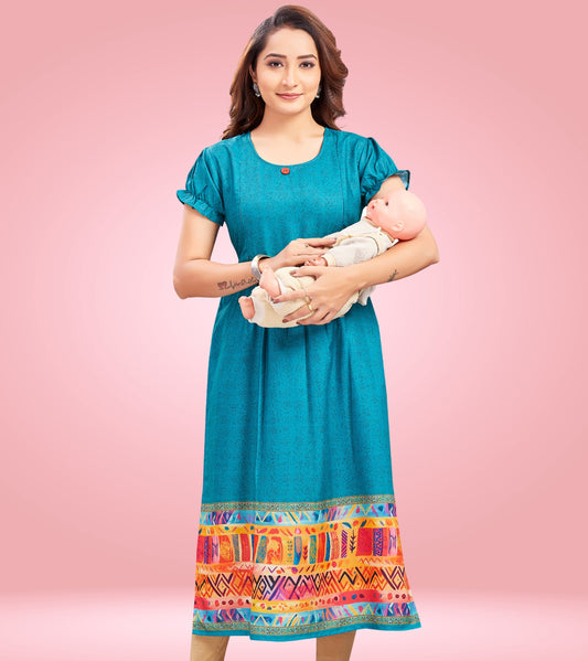 Majestic Blue Cotton Printed Straight Feeding Kurta