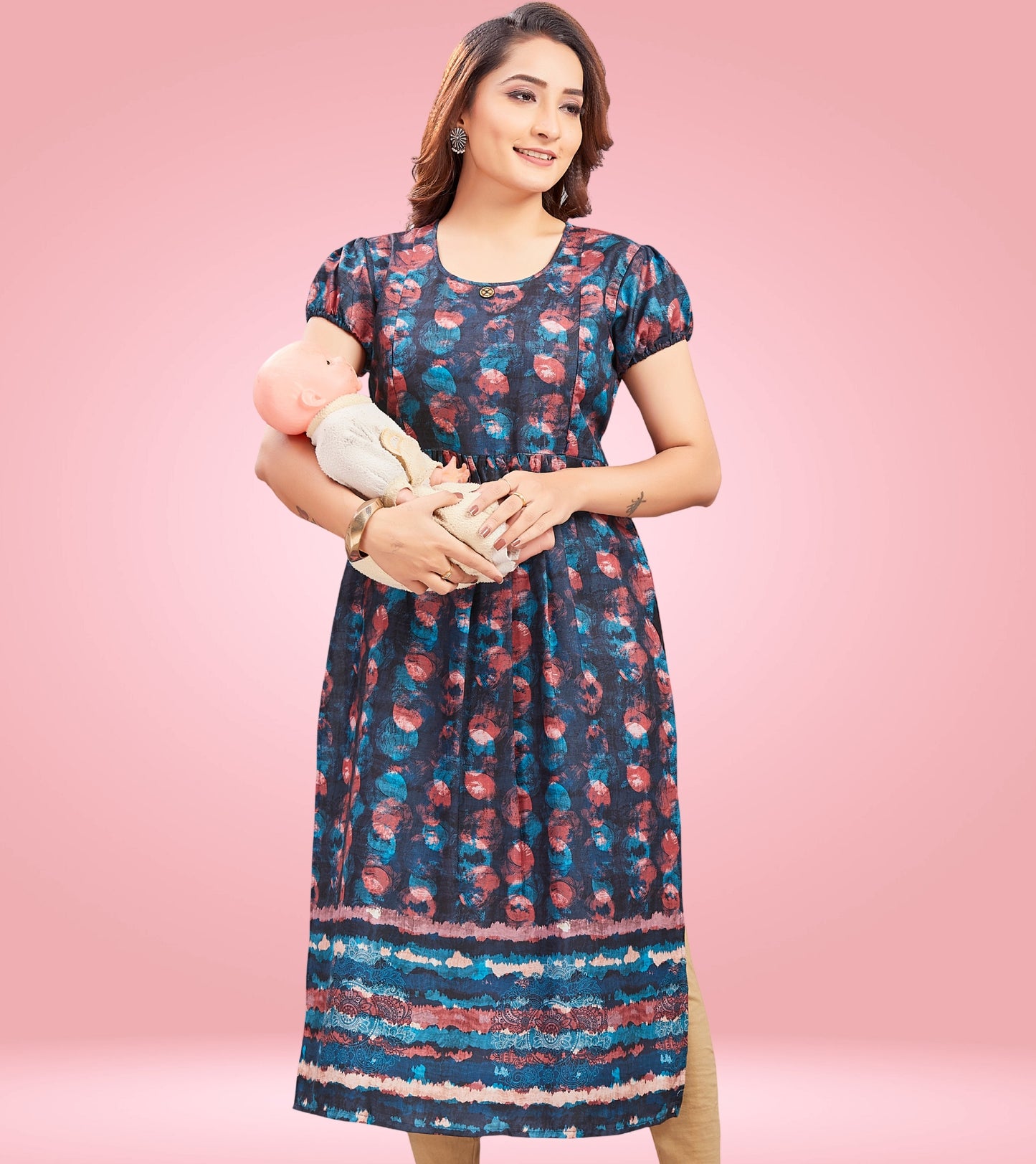 Vibrant Blue Cotton Printed Straight Feeding Kurta