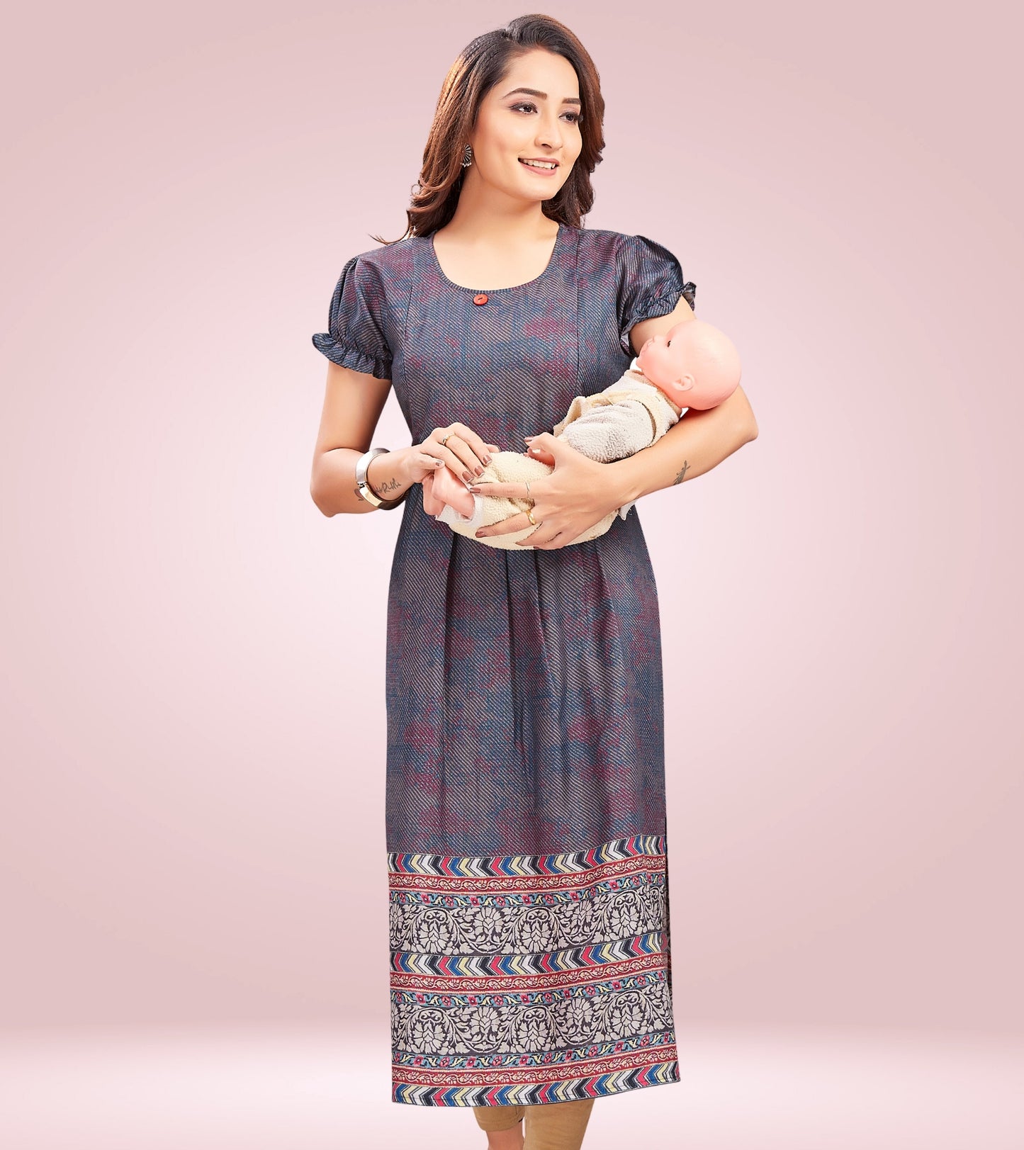 Radiant Grey Cotton Printed Straight Feeding Kurta