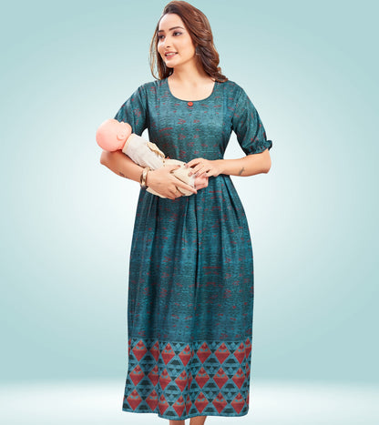 Peacock Green Cotton Printed Flared Feeding Kurta