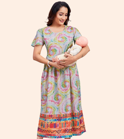 Galaxy Cream Cotton Printed Flared Zipless Feeding Kurta