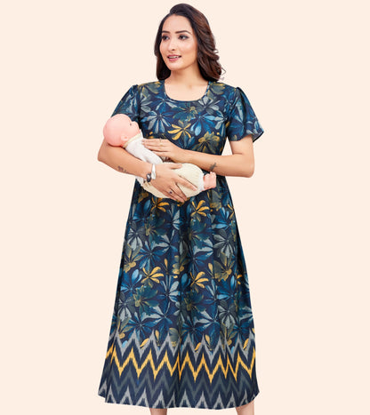 Floral Blue beauty Cotton Printed Flared Zipless Feeding Kurta