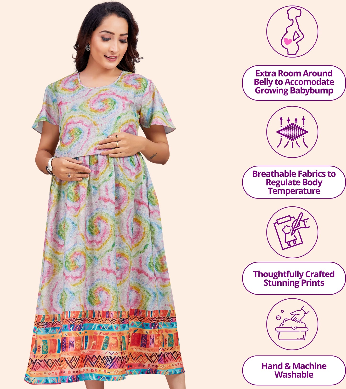 Galaxy Cream Cotton Printed Flared Zipless Feeding Kurta