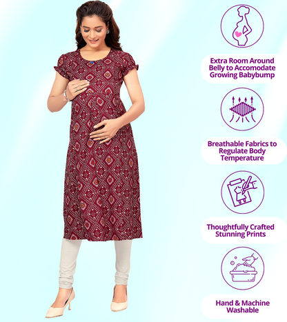 Simply Wine Poly Wrinkle Printed Straight Feeding Kurta