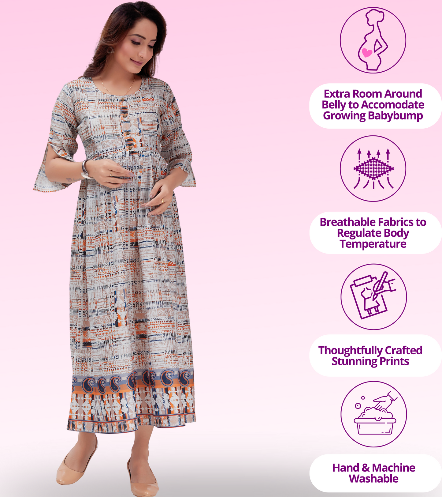 Evening Beige Cotton Printed Flared Feeding Kurta