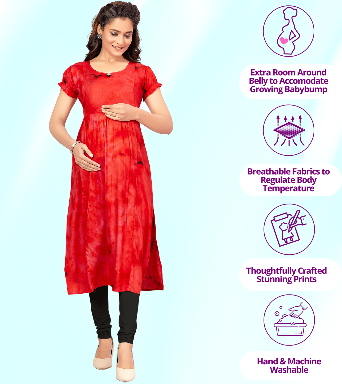 Tomato Red Rayon Printed Straight Feeding Kurta