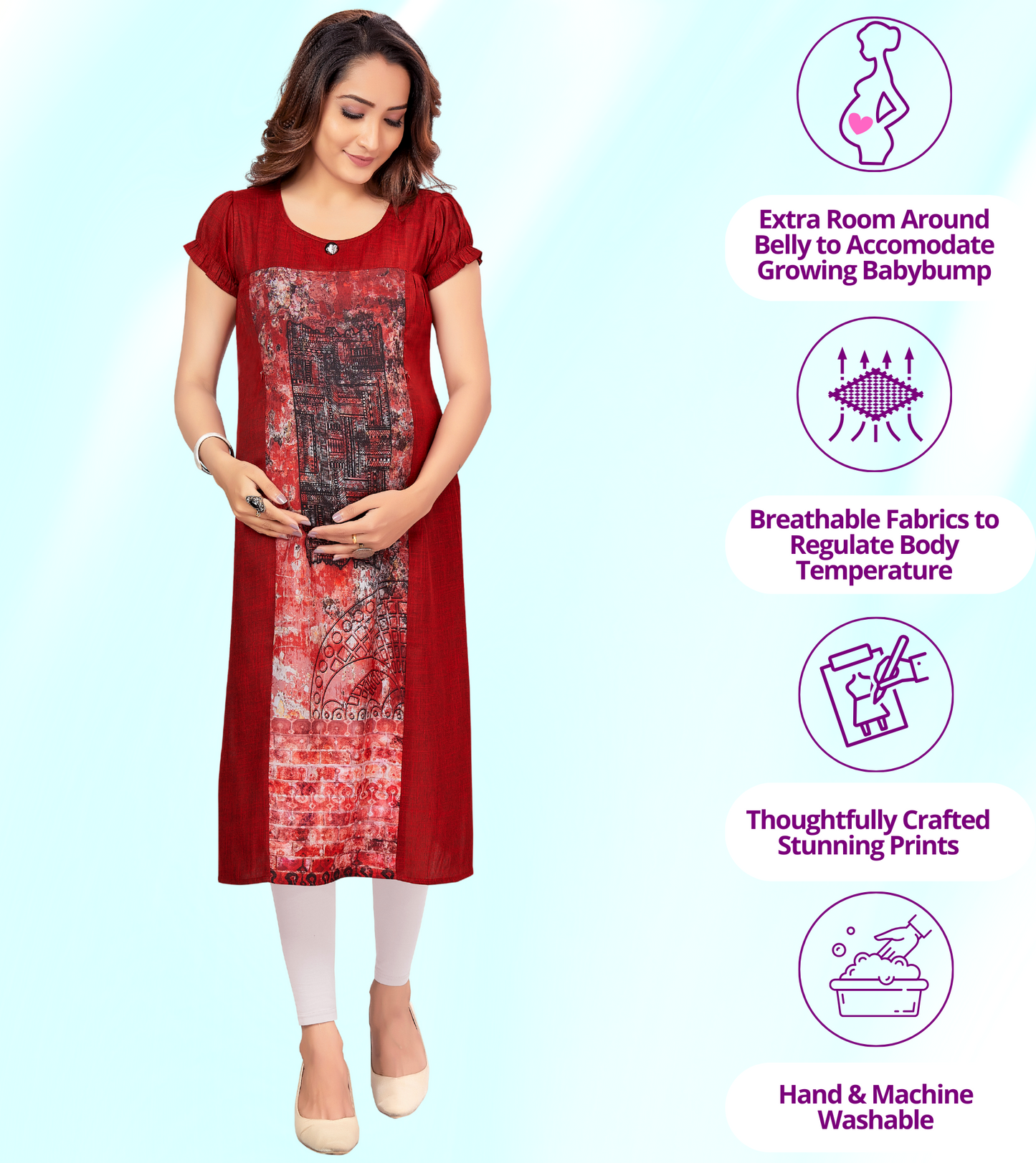 Exotic Red Rayon Printed Straight Feeding Kurta