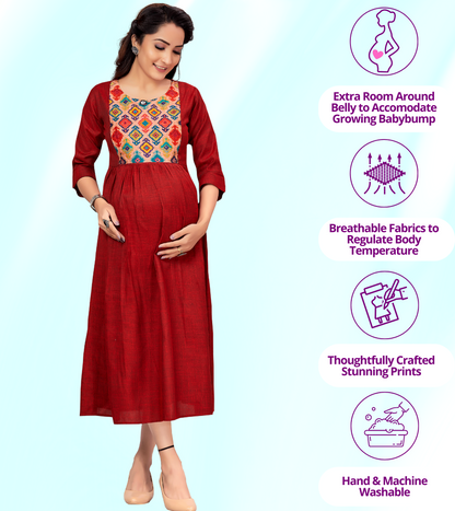 Exotic Red Rayon Printed Flared Feeding Kurta