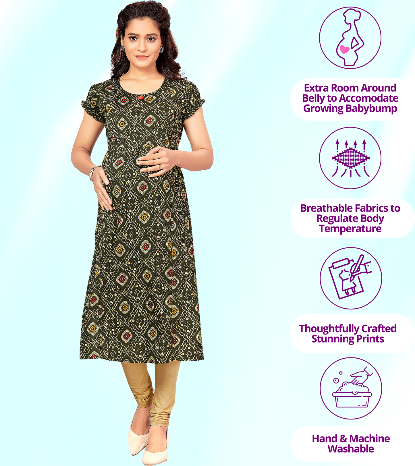 Energetic Green Poly Wrinkle Printed Straight Feeding Kurta